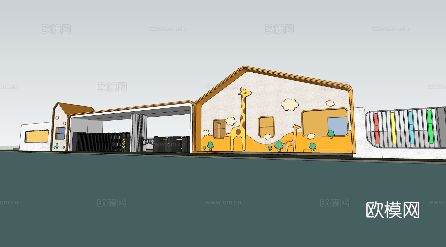 现代幼儿园大门 学校大门 幼儿园入口su模型
