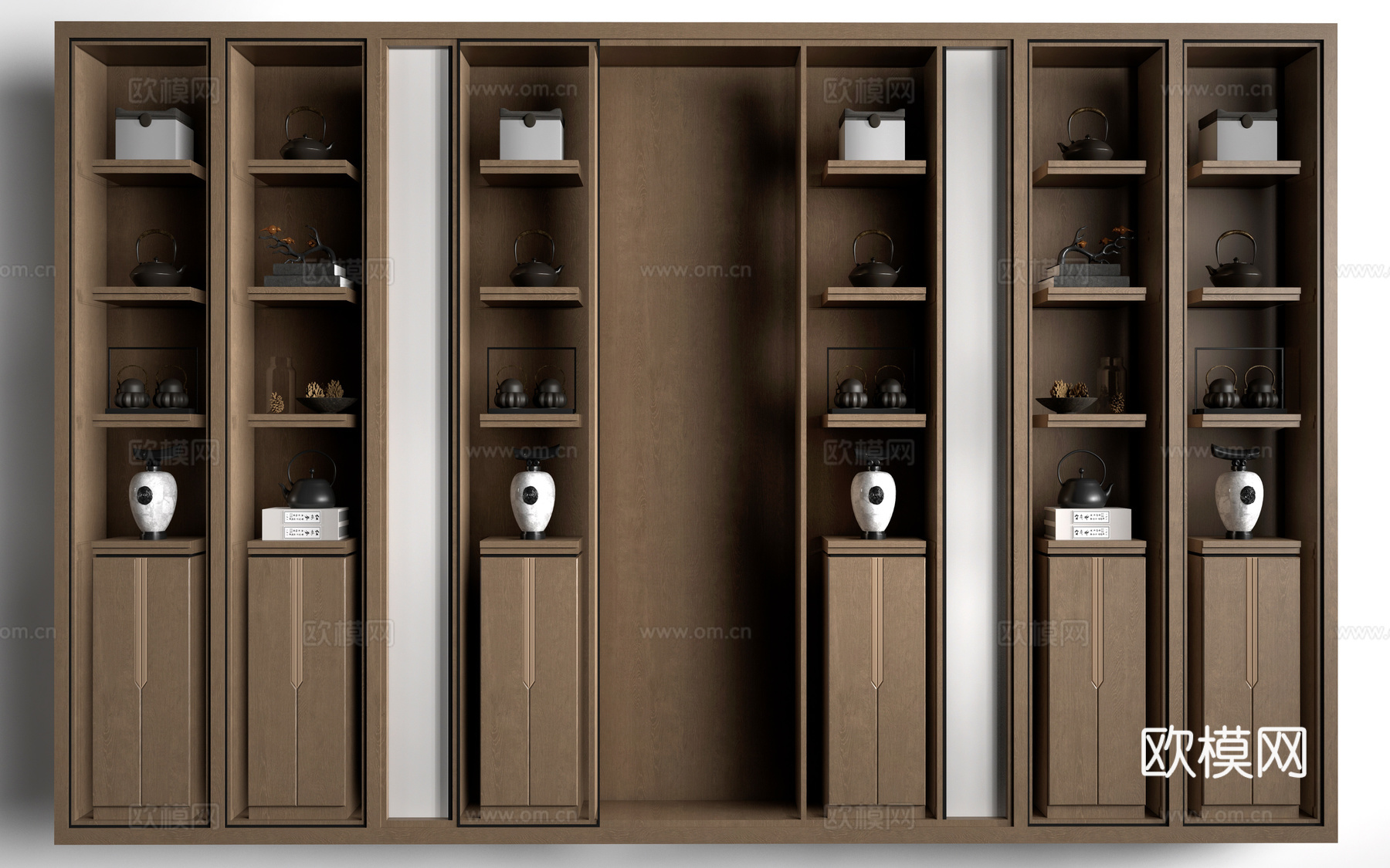 新中式装饰柜 新中式置物架 书架 茶具架su模型