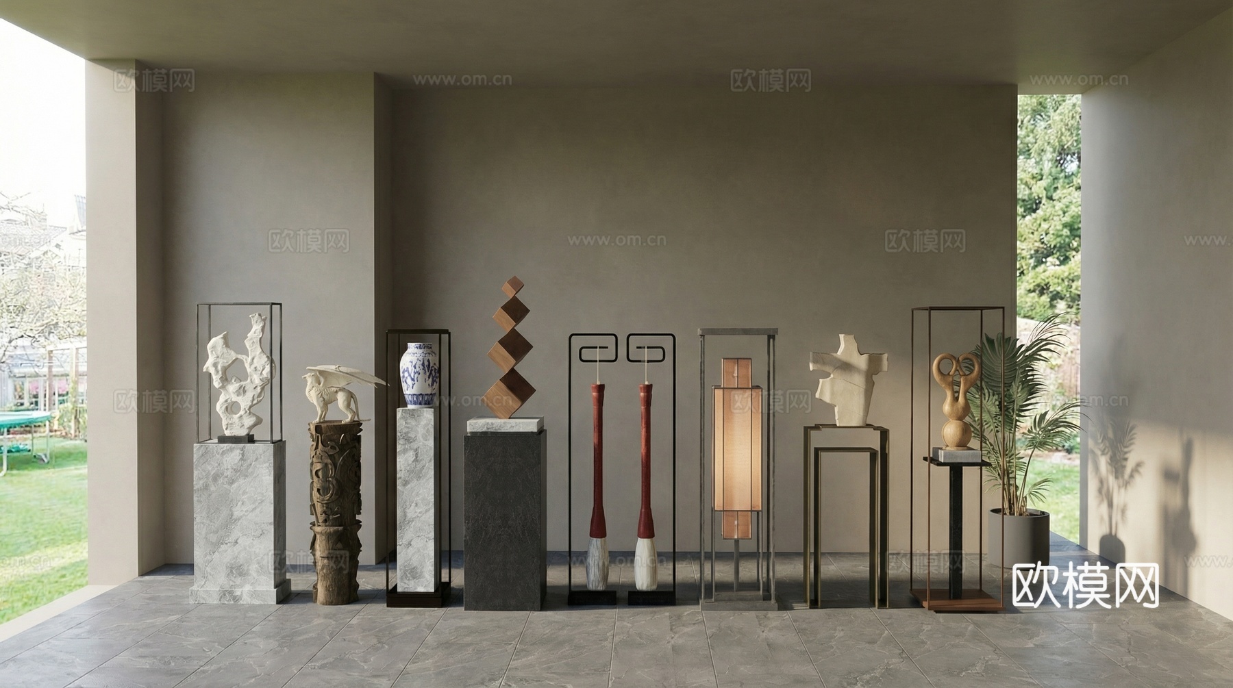 现代  新中式雕塑摆件su模型