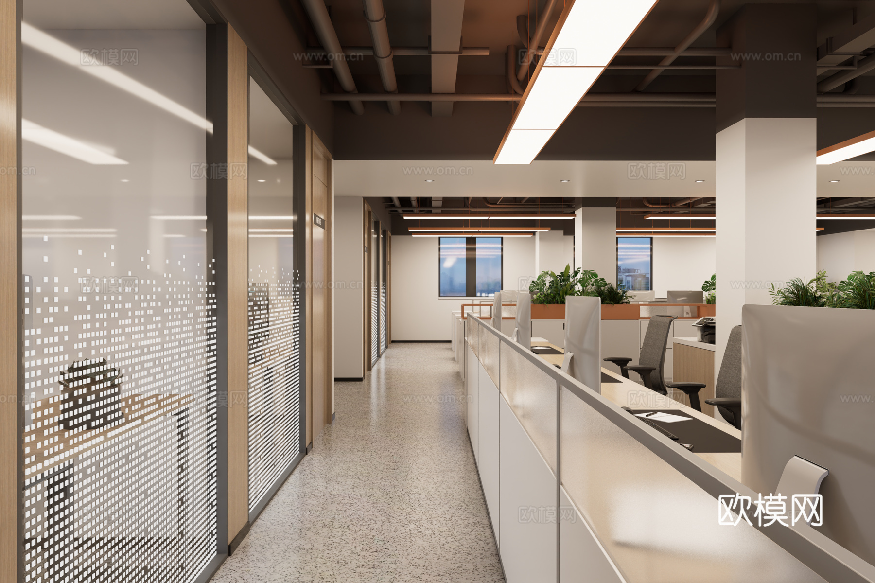 现代开敞办公区su模型