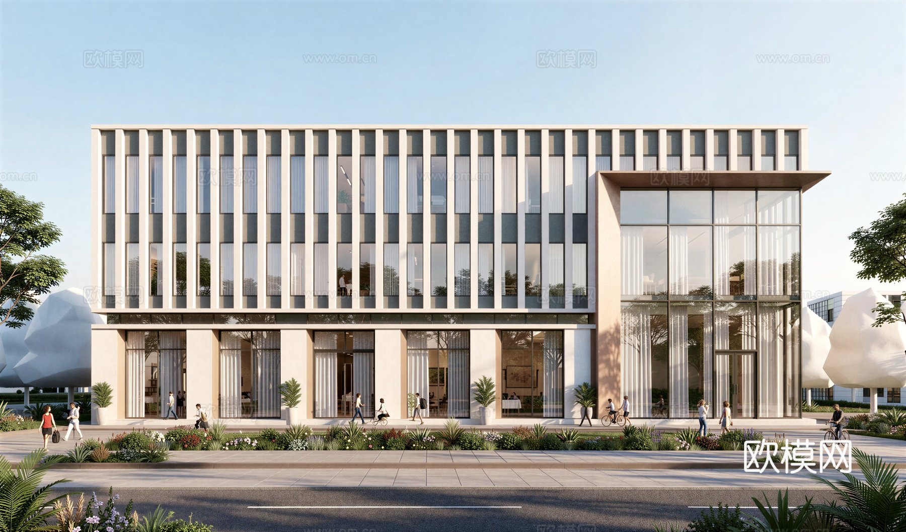 现代工业厂房 现代产业园 多层办公 厂房 产 产业园 办公楼su模型下载（渲染图1）