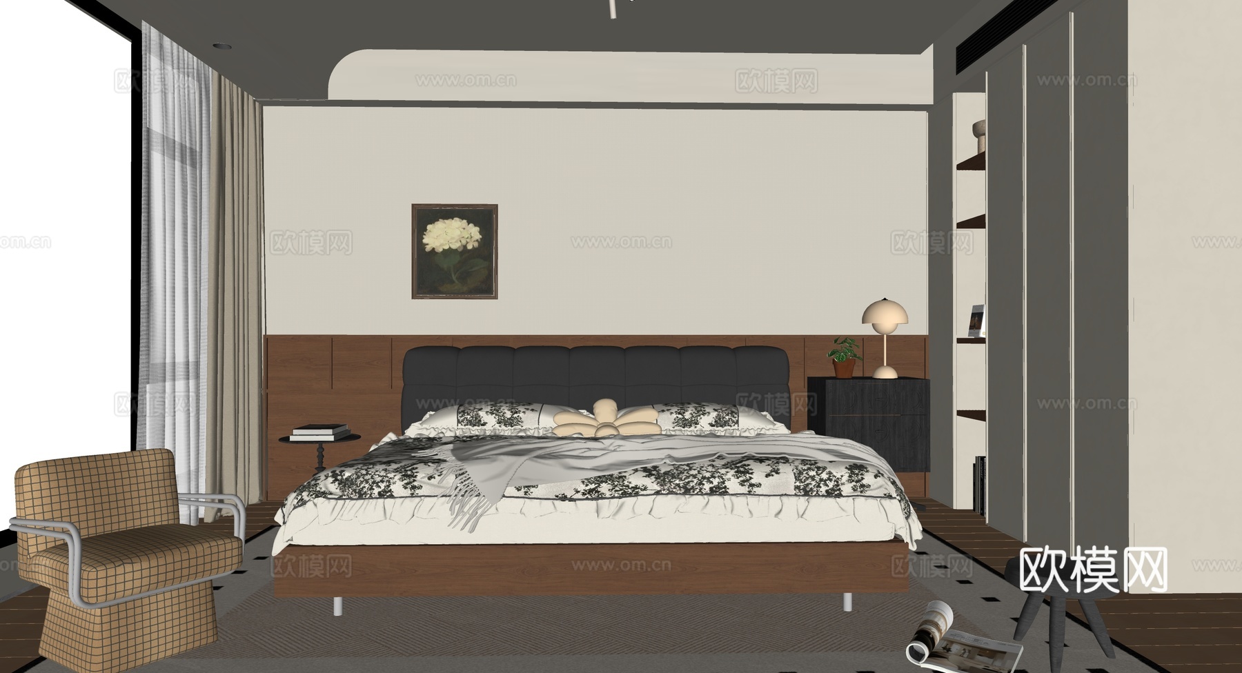 中古风卧室su模型
