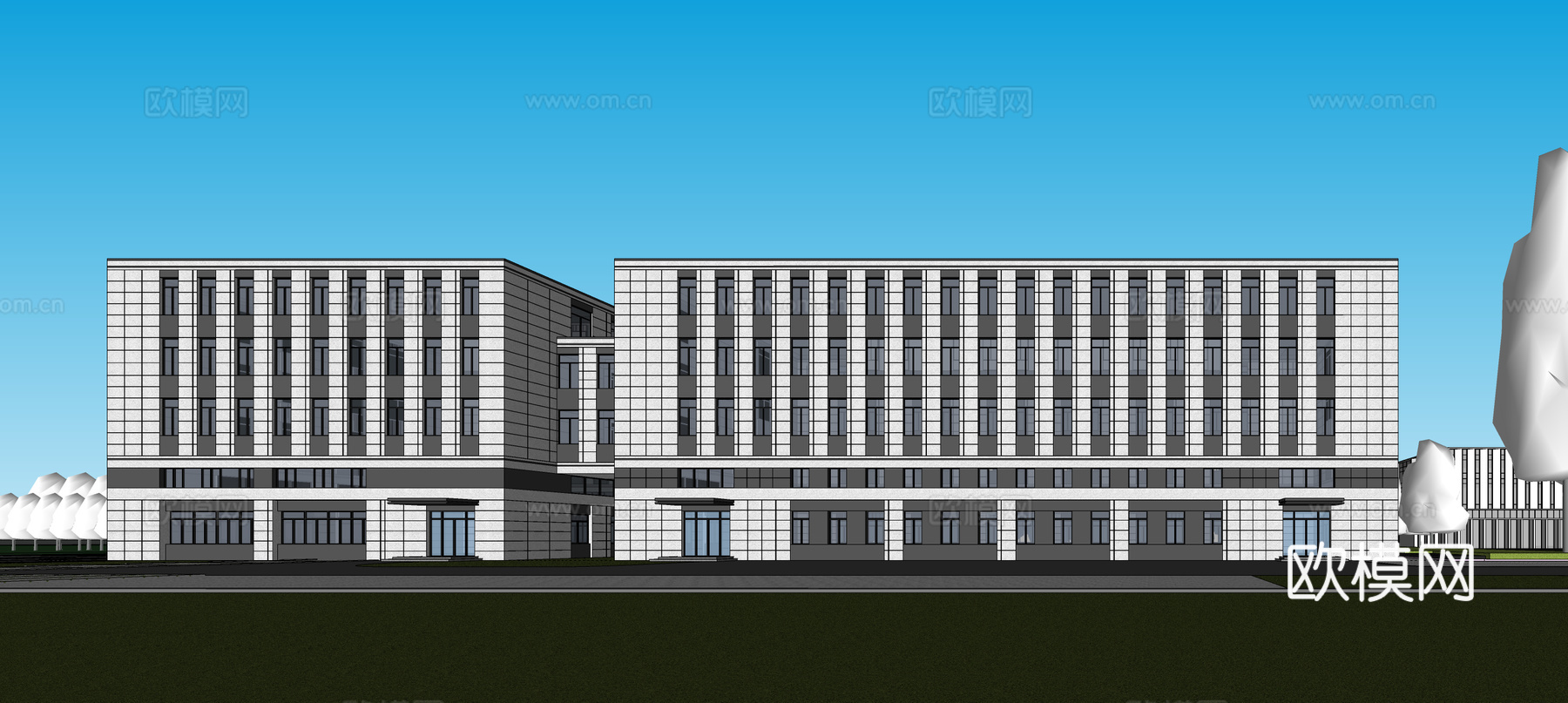 现代工业厂房 现代产业园 多层办公 厂房 产 产业园 办公楼su模型下载（渲染图2）