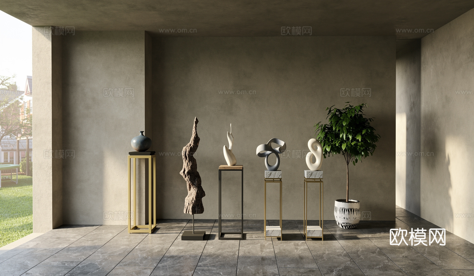 现代  新中式雕塑摆件su模型
