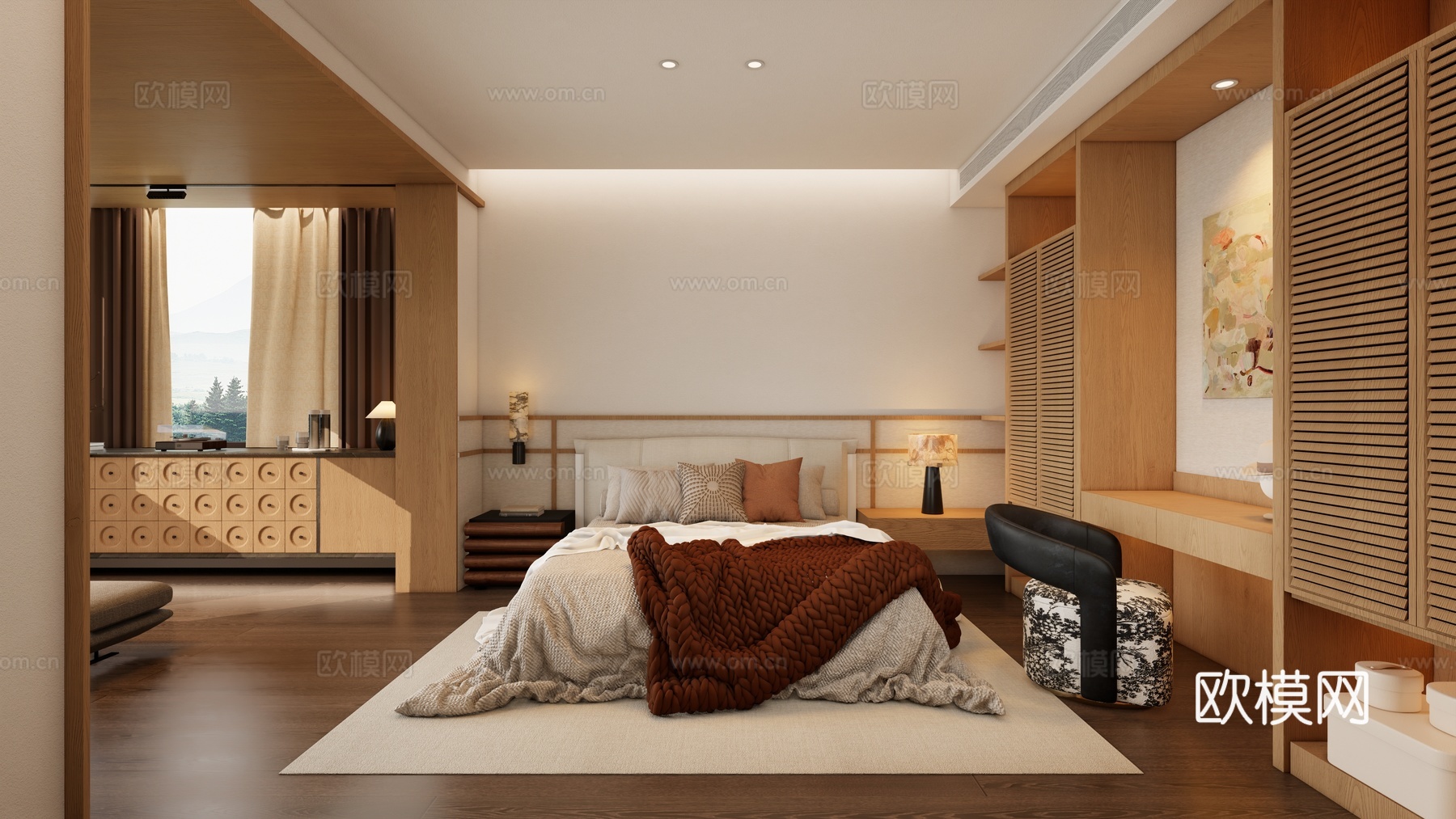 现代 侘寂风 家居卧室su模型