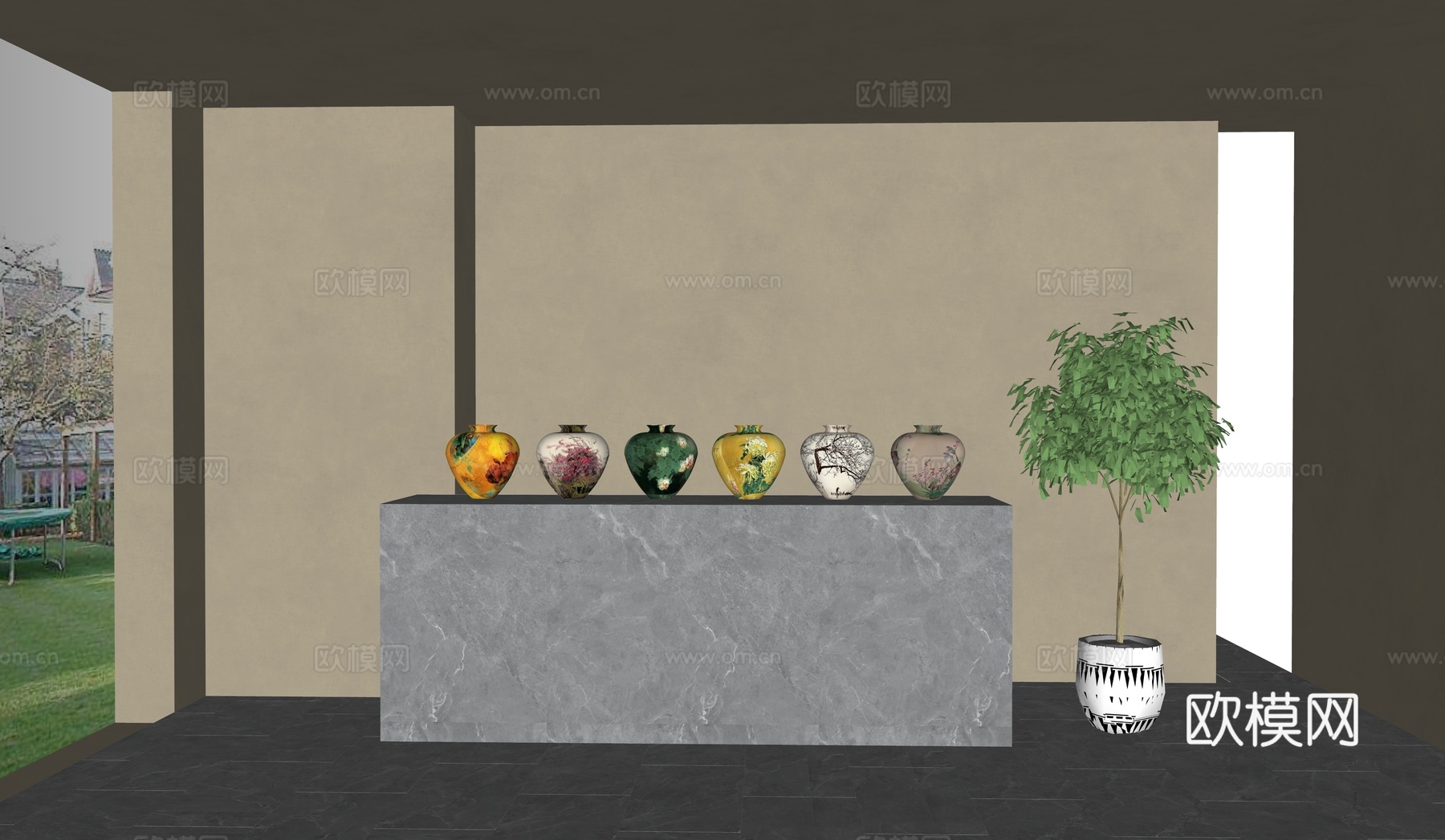 现代  新中式雕塑摆件su模型