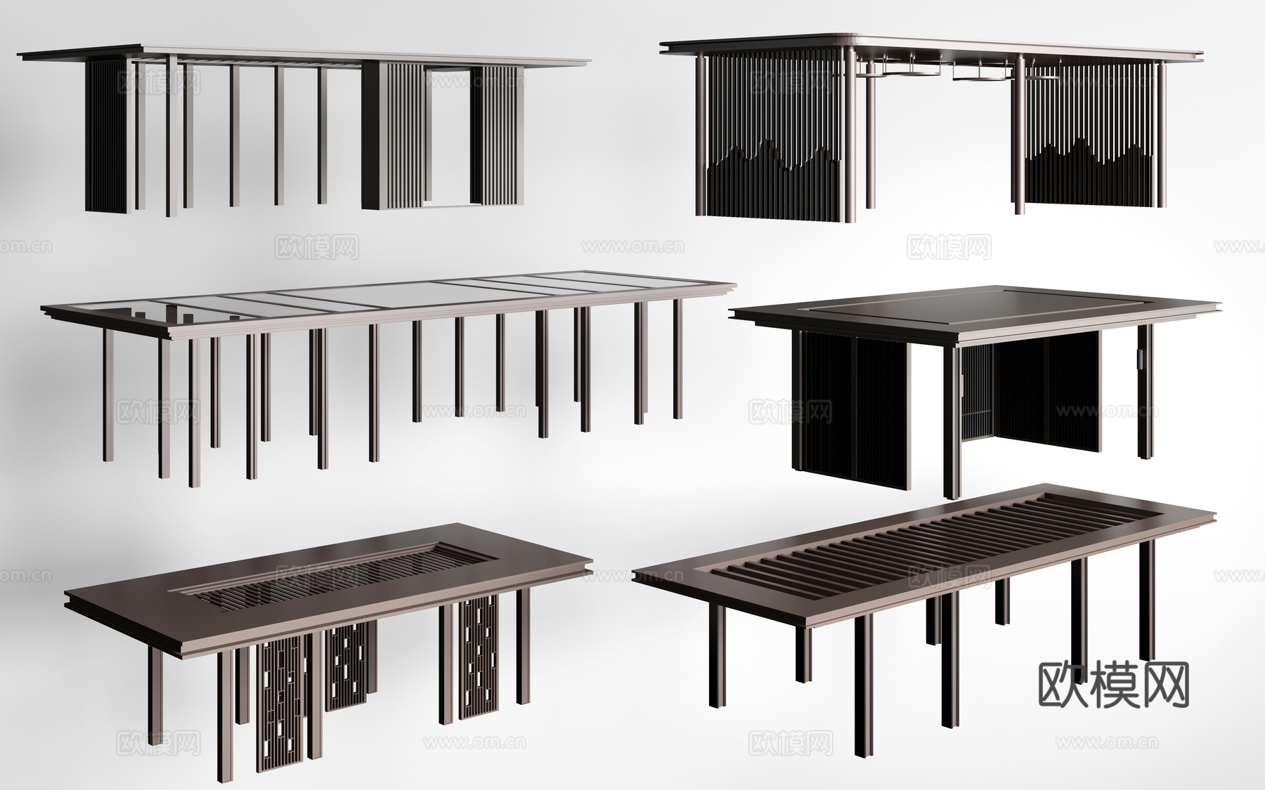 新中式景观廊架 景观凉亭 钢结构休息亭su模型