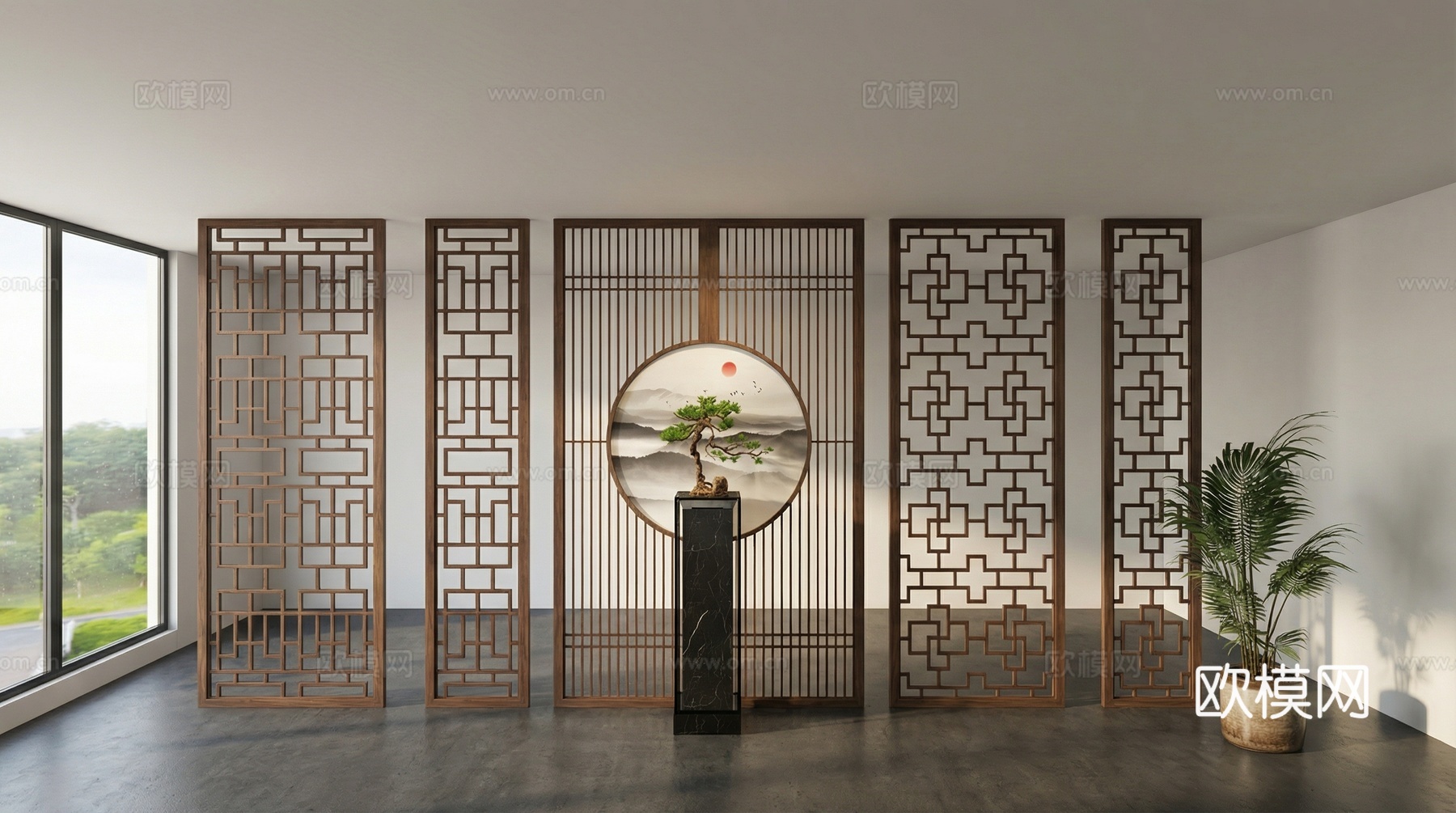 新中式屏风花格隔断端景su模型