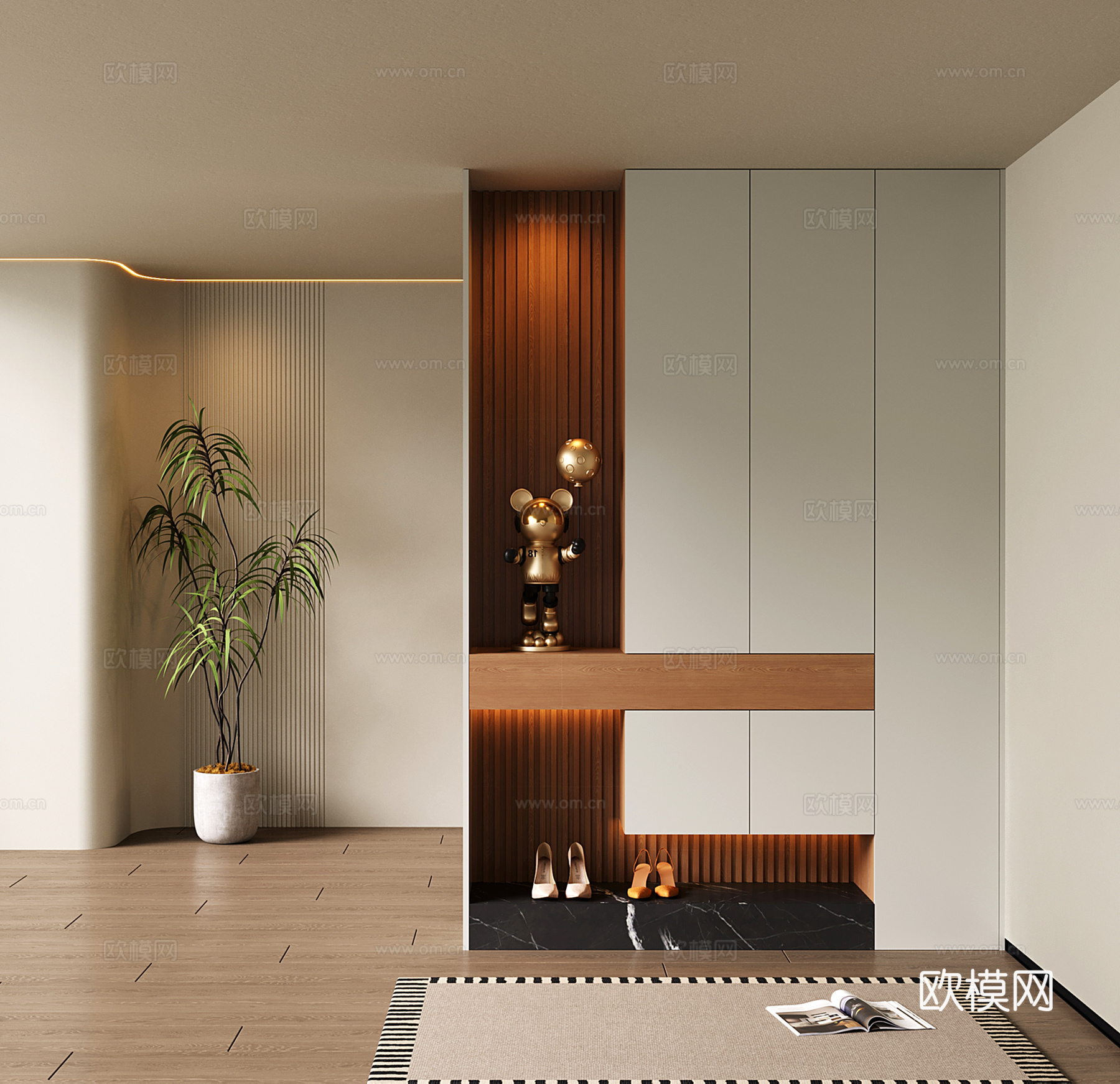 现代入户玄关鞋柜 隔断柜 玄关柜 装饰柜su模型