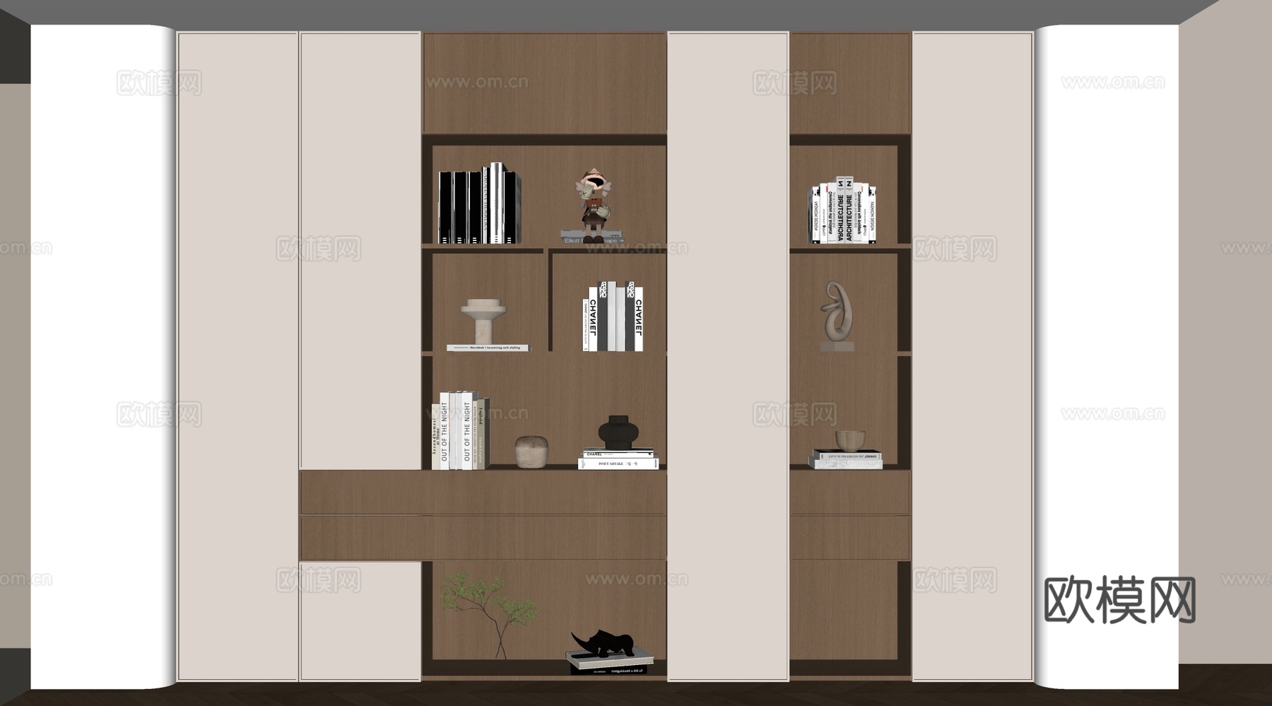 现代书柜 储物柜 背景柜 书籍摆件组合 装饰柜su模型su模型