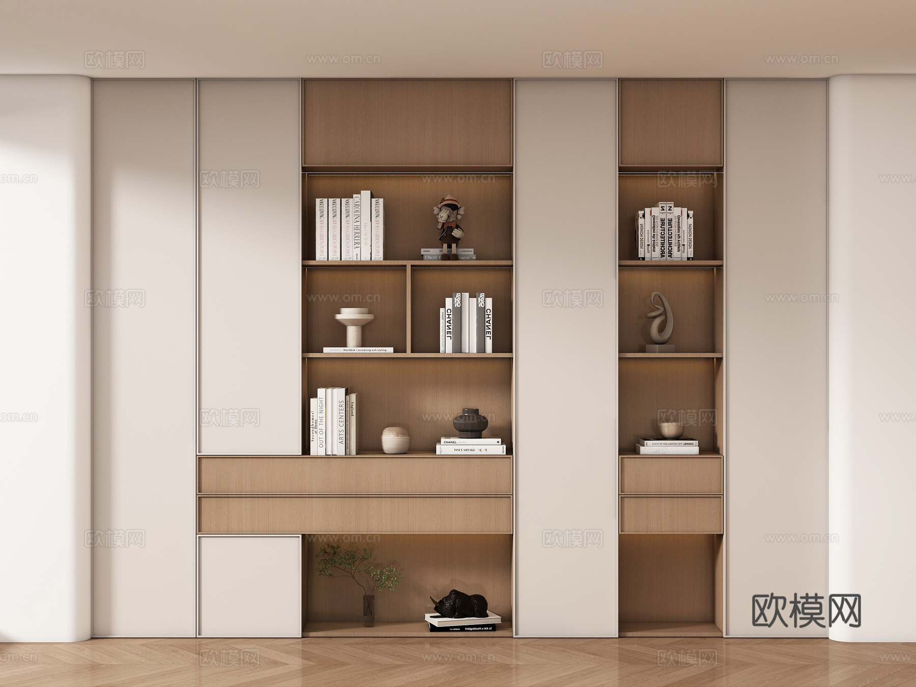 现代书柜 储物柜 背景柜 书籍摆件组合 装饰柜su模型su模型