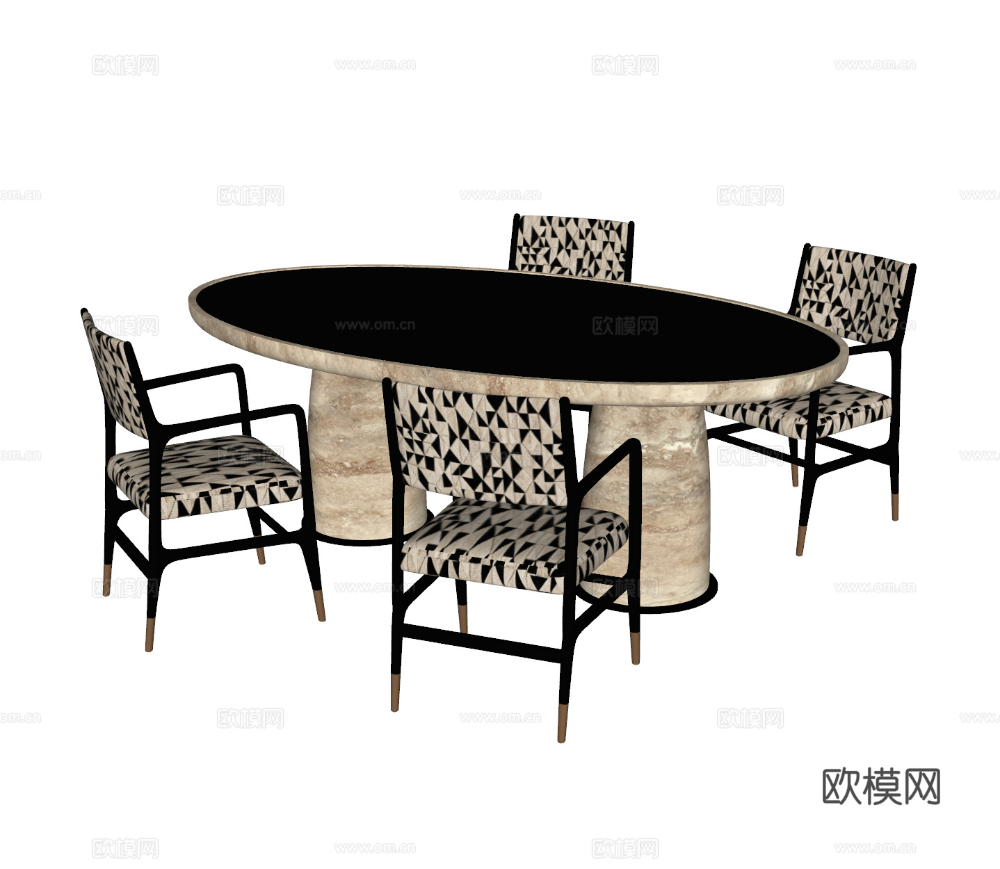 法式复古风餐桌椅su模型
