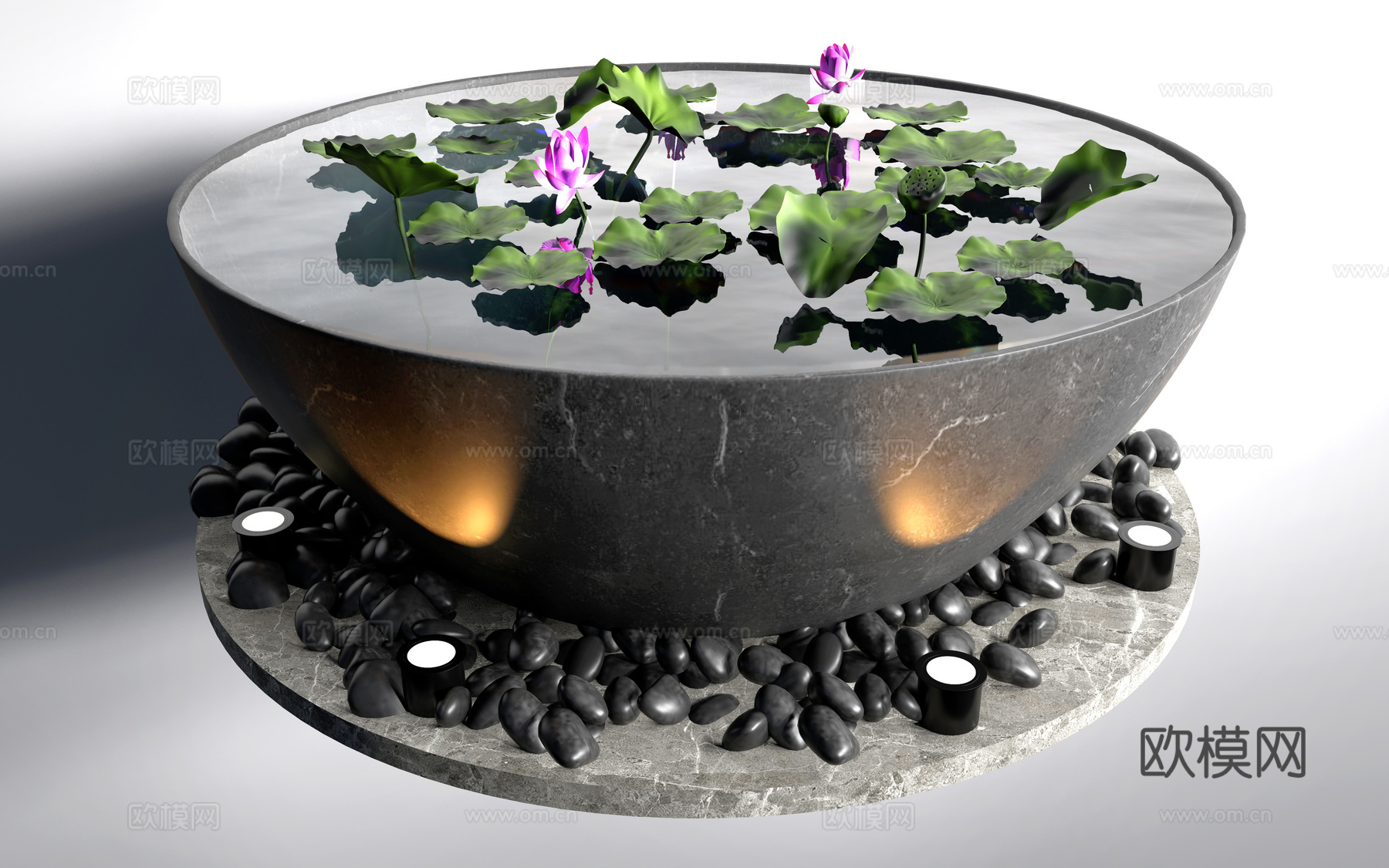 新中式水缸 中式鱼缸 荷花水缸su模型