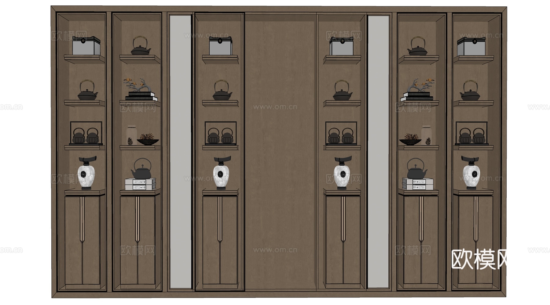 新中式装饰柜 新中式置物架 书架 茶具架su模型