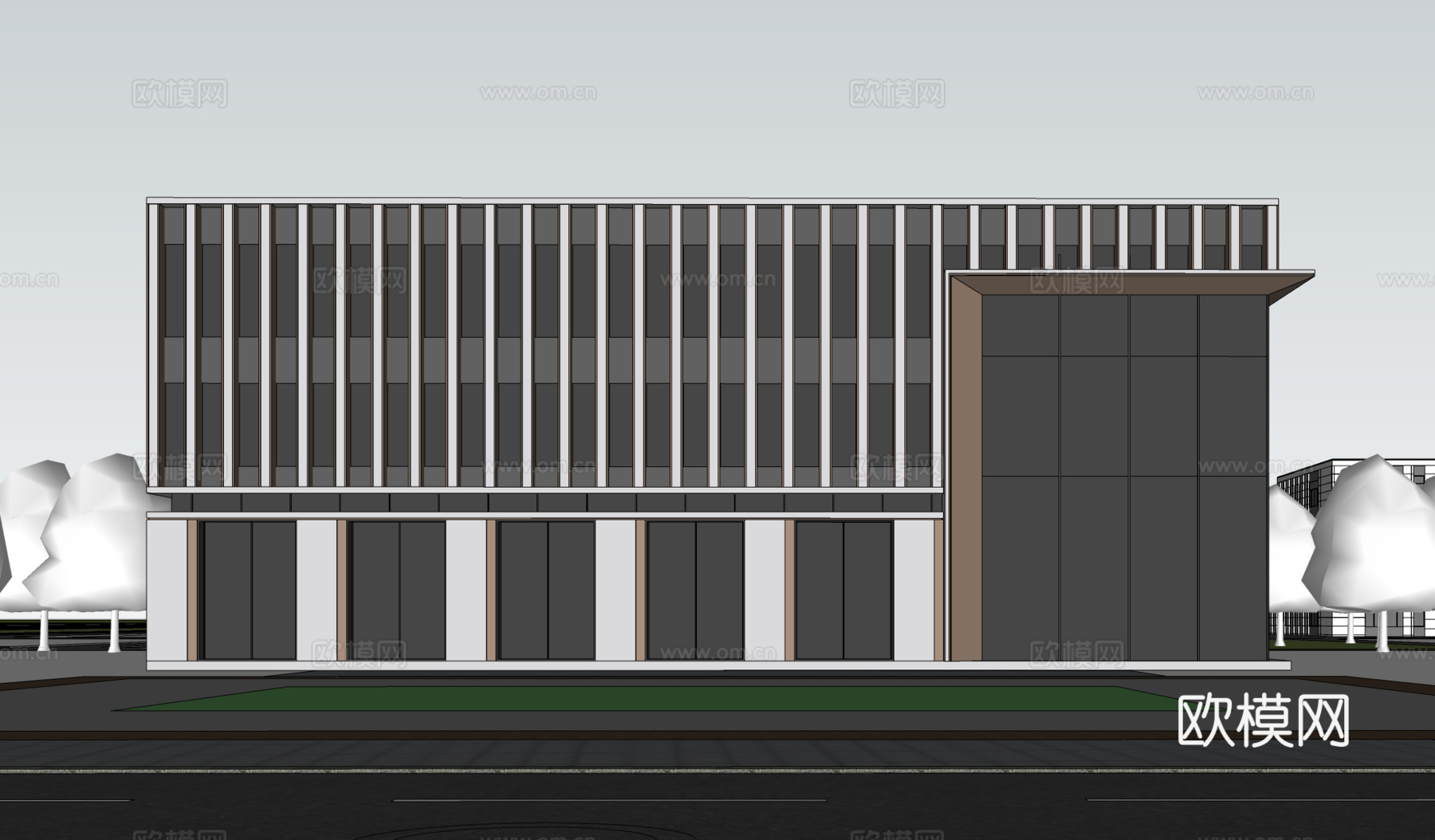 现代工业厂房 现代产业园 多层办公 厂房 产 产业园 办公楼su模型下载（渲染图2）