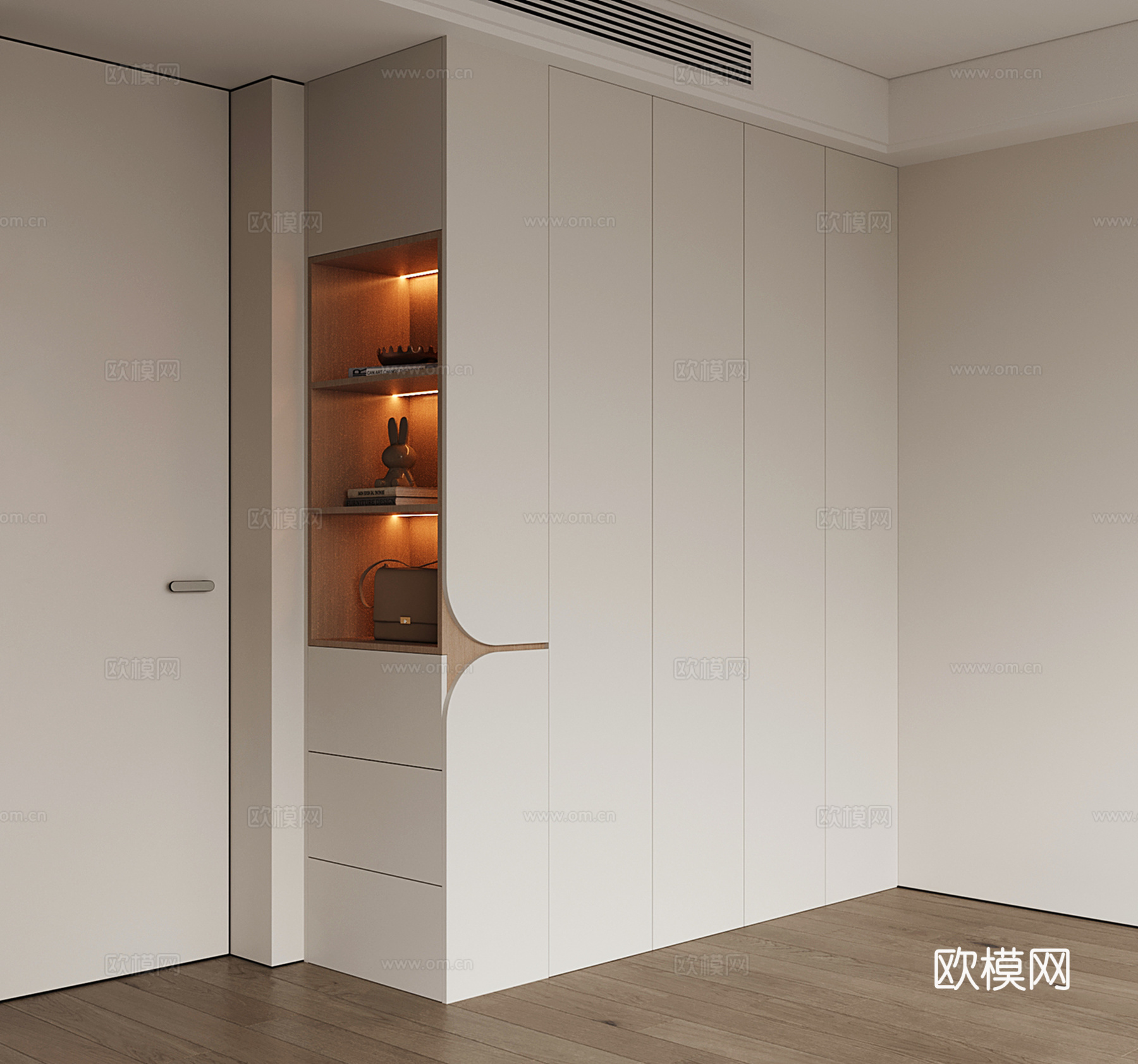 现代定制衣柜 转角开放格衣柜 平开门衣柜su模型