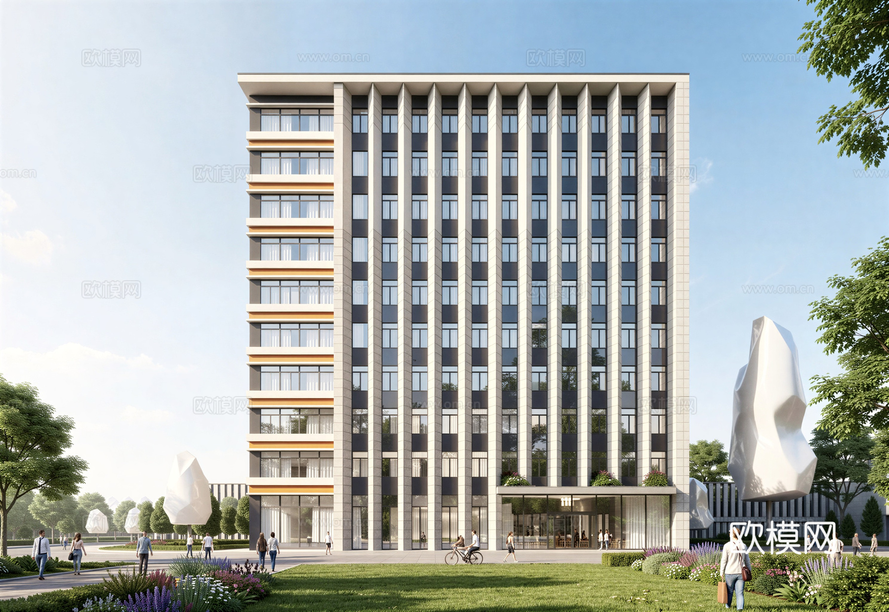 现代工业厂房 现代产业园 多层办公 厂房 产 产业园 办公楼su模型下载（渲染图1）