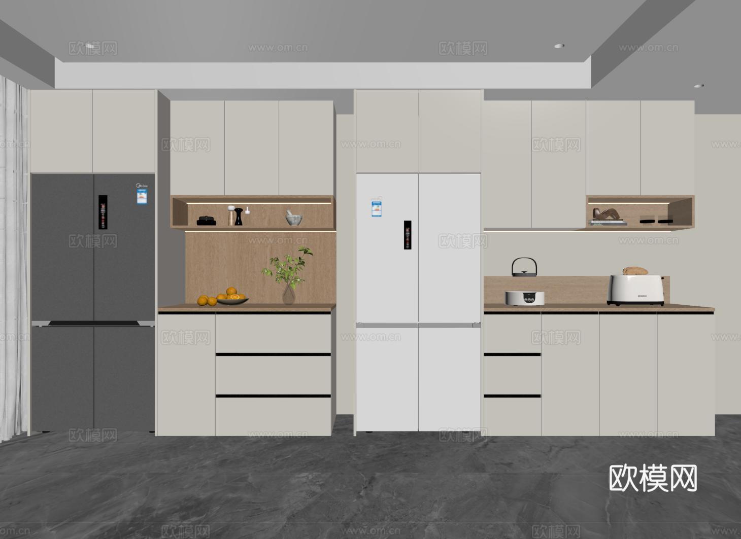 现代酒柜 冰箱酒柜 冰箱柜 开放格酒柜su模型