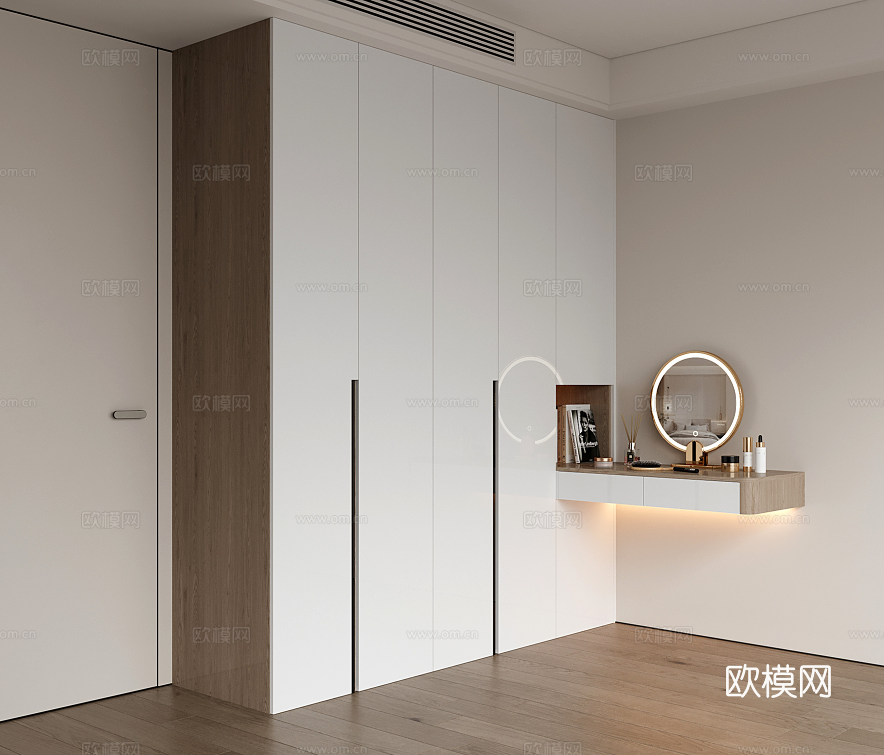 现代定制衣柜 衣柜梳妆台一体 衣柜书桌一体 平开门衣柜su模型