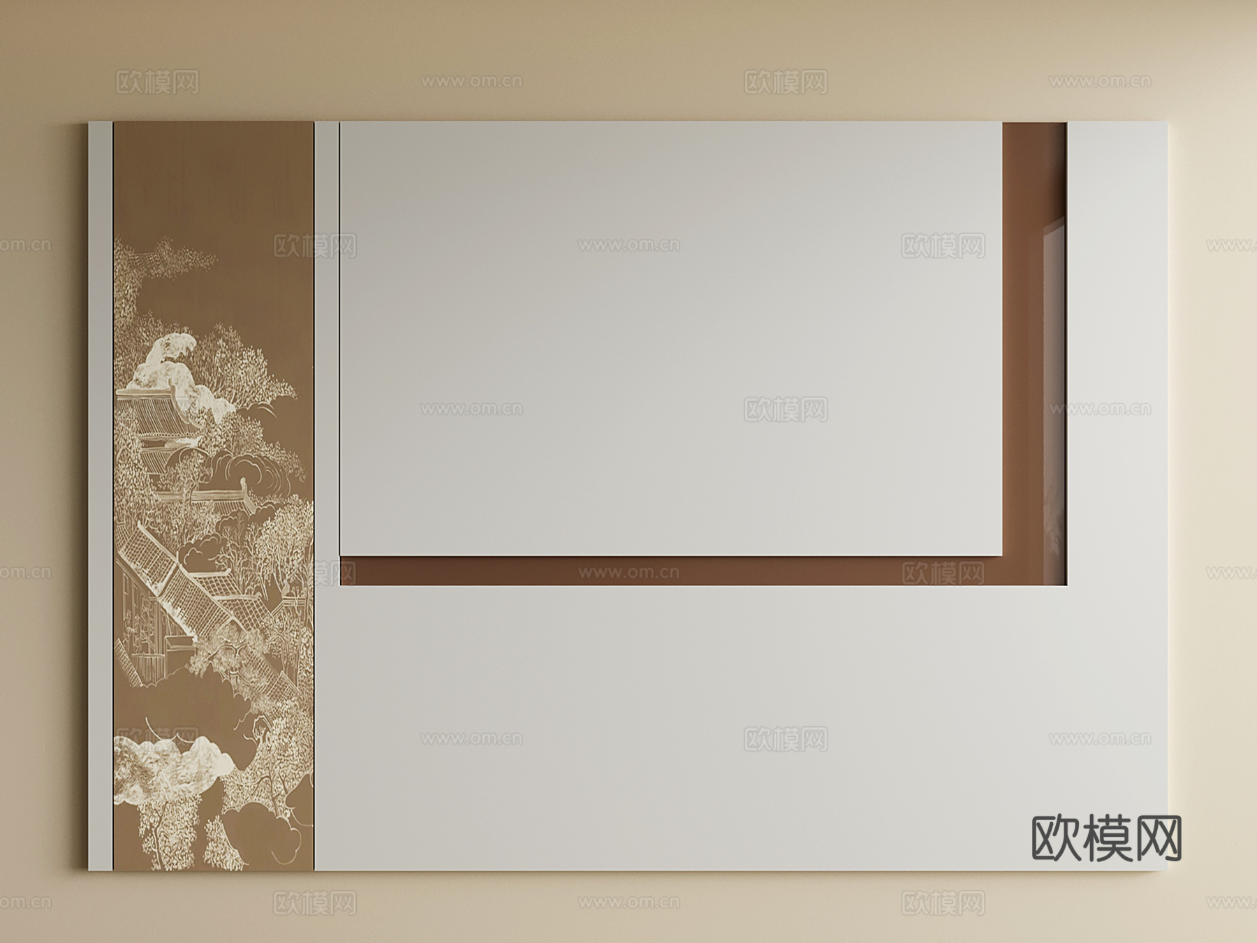 宋氏床头背景墙 新中式卧室背景墙su模型