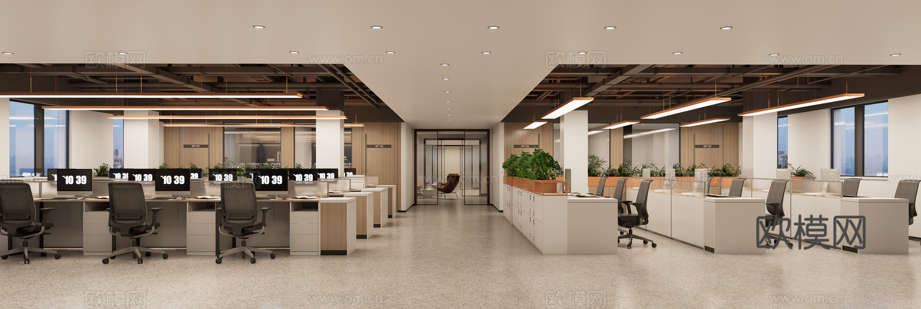 现代开敞办公区su模型