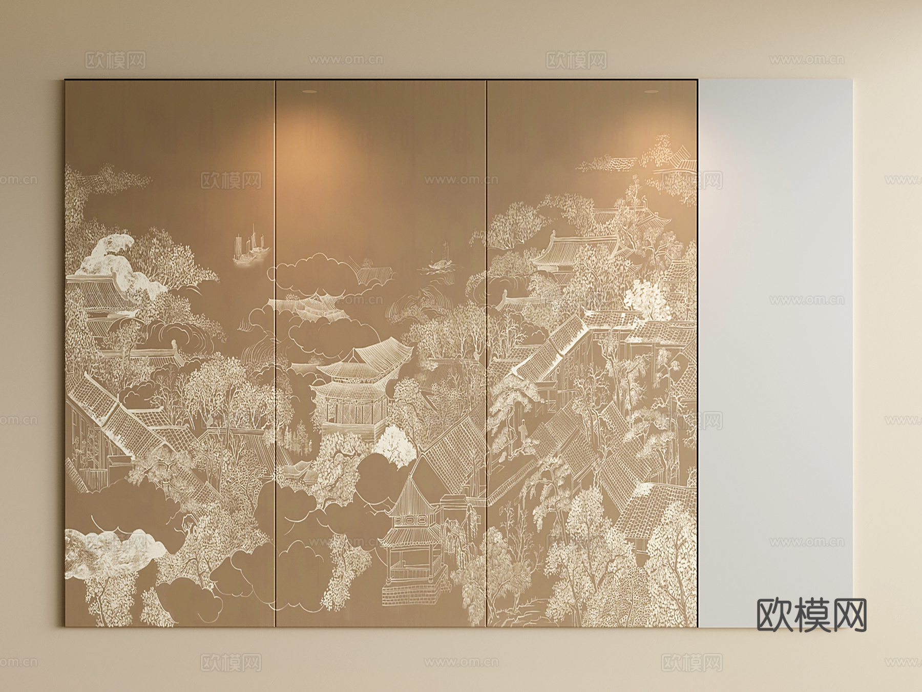 新中式床头背景墙 宋氏卧室背景墙 包间床头背景su模型