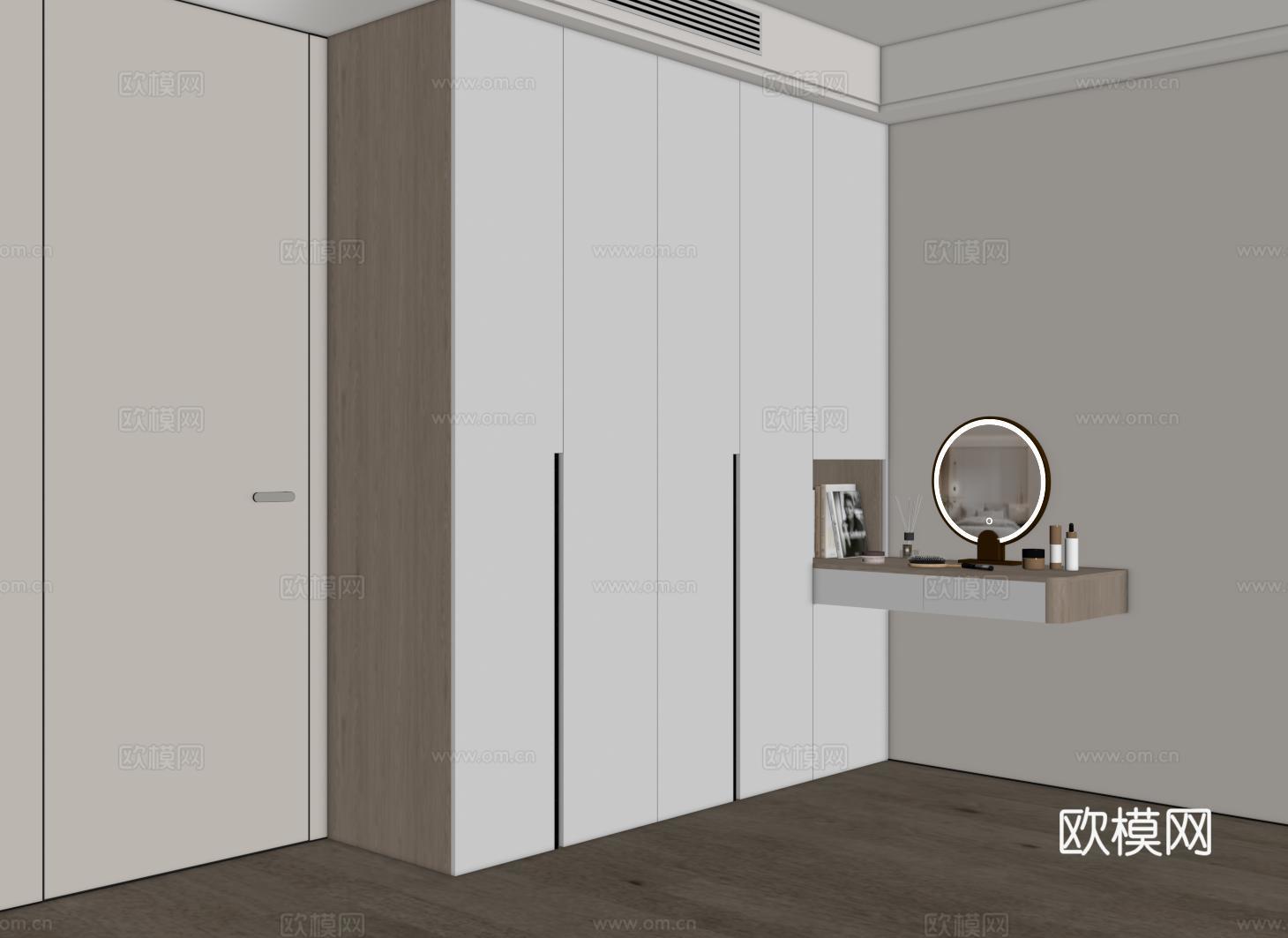 现代定制衣柜 衣柜梳妆台一体 衣柜书桌一体 平开门衣柜su模型