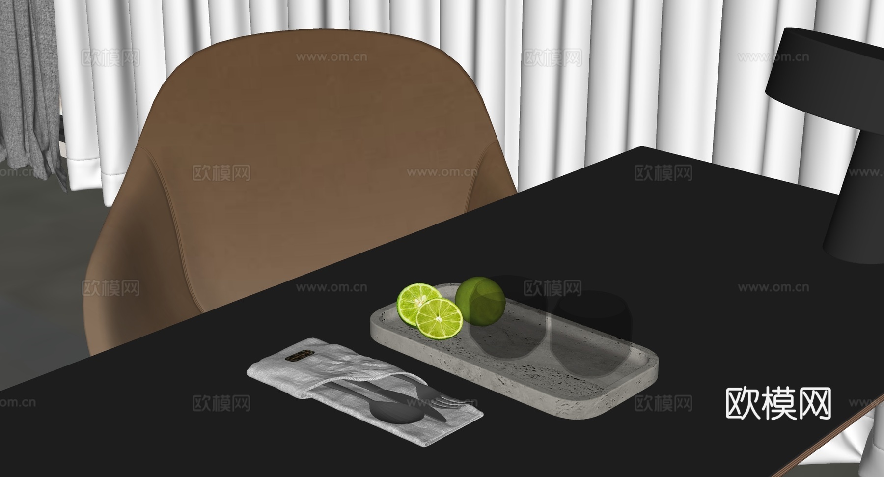 现代简约餐桌静物组合 布艺餐巾包刀叉勺 西餐摆拍道具 含餐具su模型