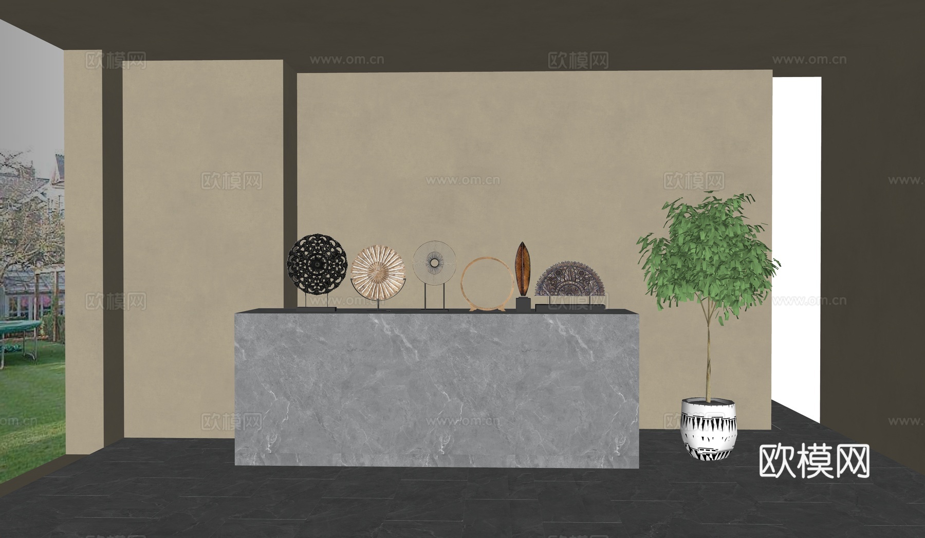 现代  新中式雕塑摆件su模型