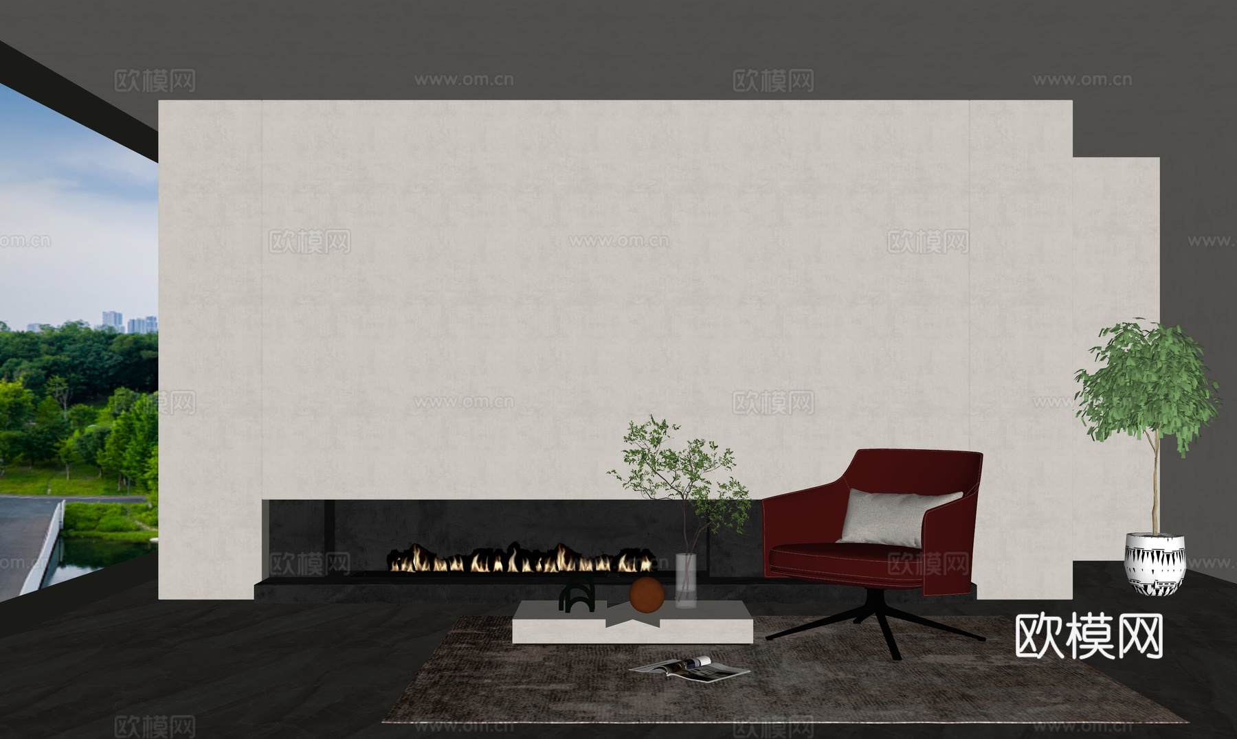 现代简约单人沙发_现代单椅沙发_红色沙发_皮沙发_布艺沙发_su模型