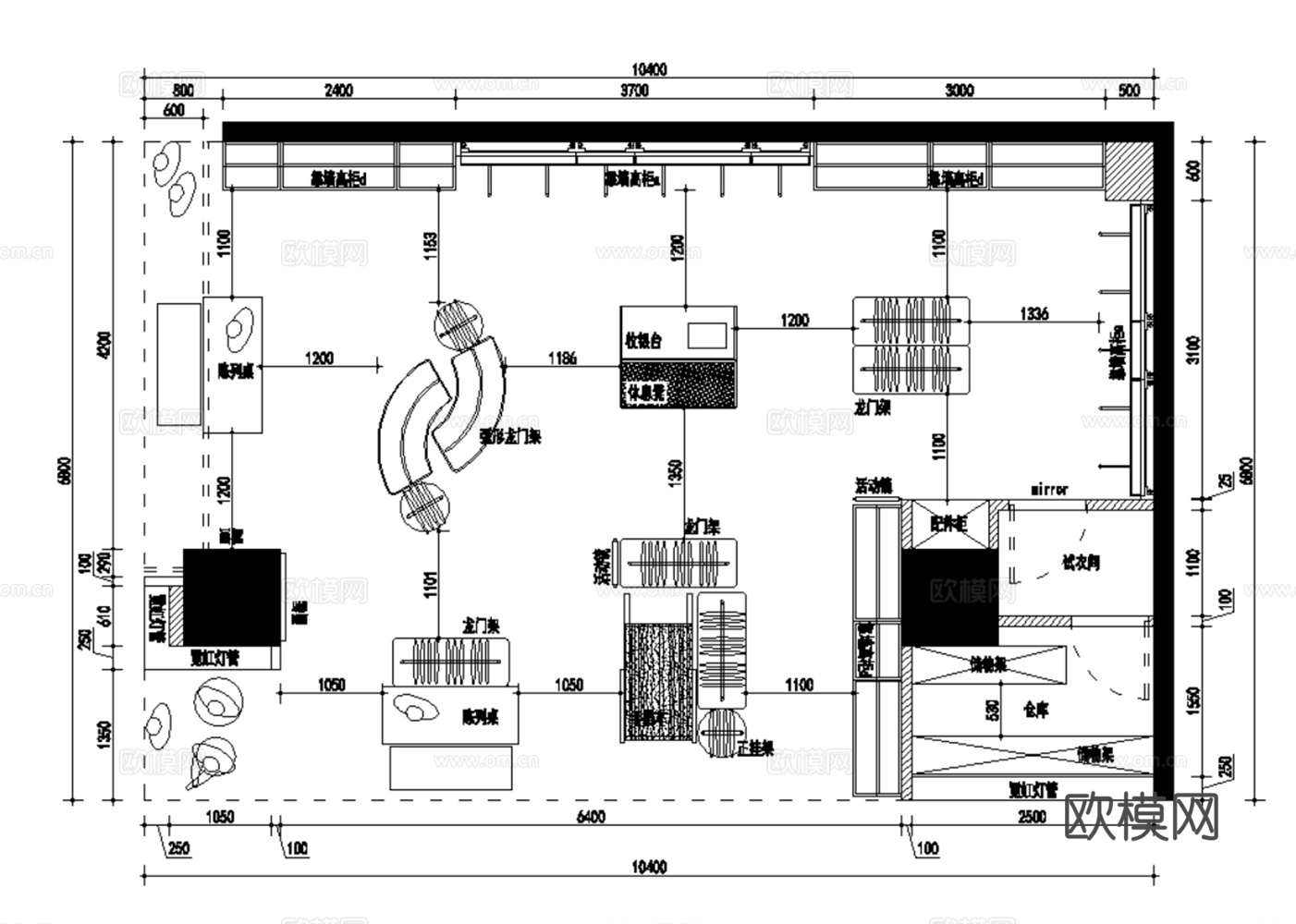 服装店 男女装服装店 运动服装店 鞋包专卖店 休闲服饰店cad施工图
