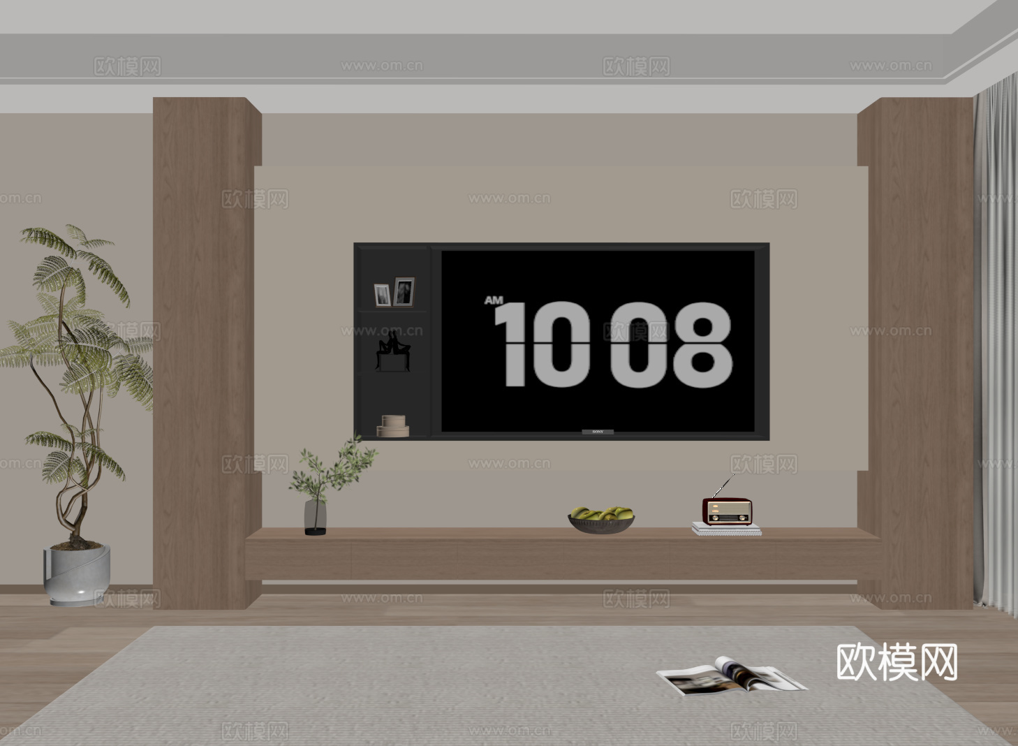 中古电视背景墙 现代电视背景柜 悬空电视柜su模型