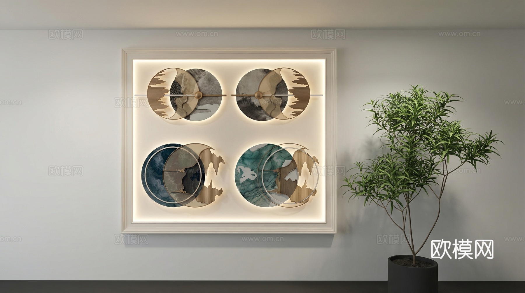 新中式立体墙饰_挂件墙饰su模型