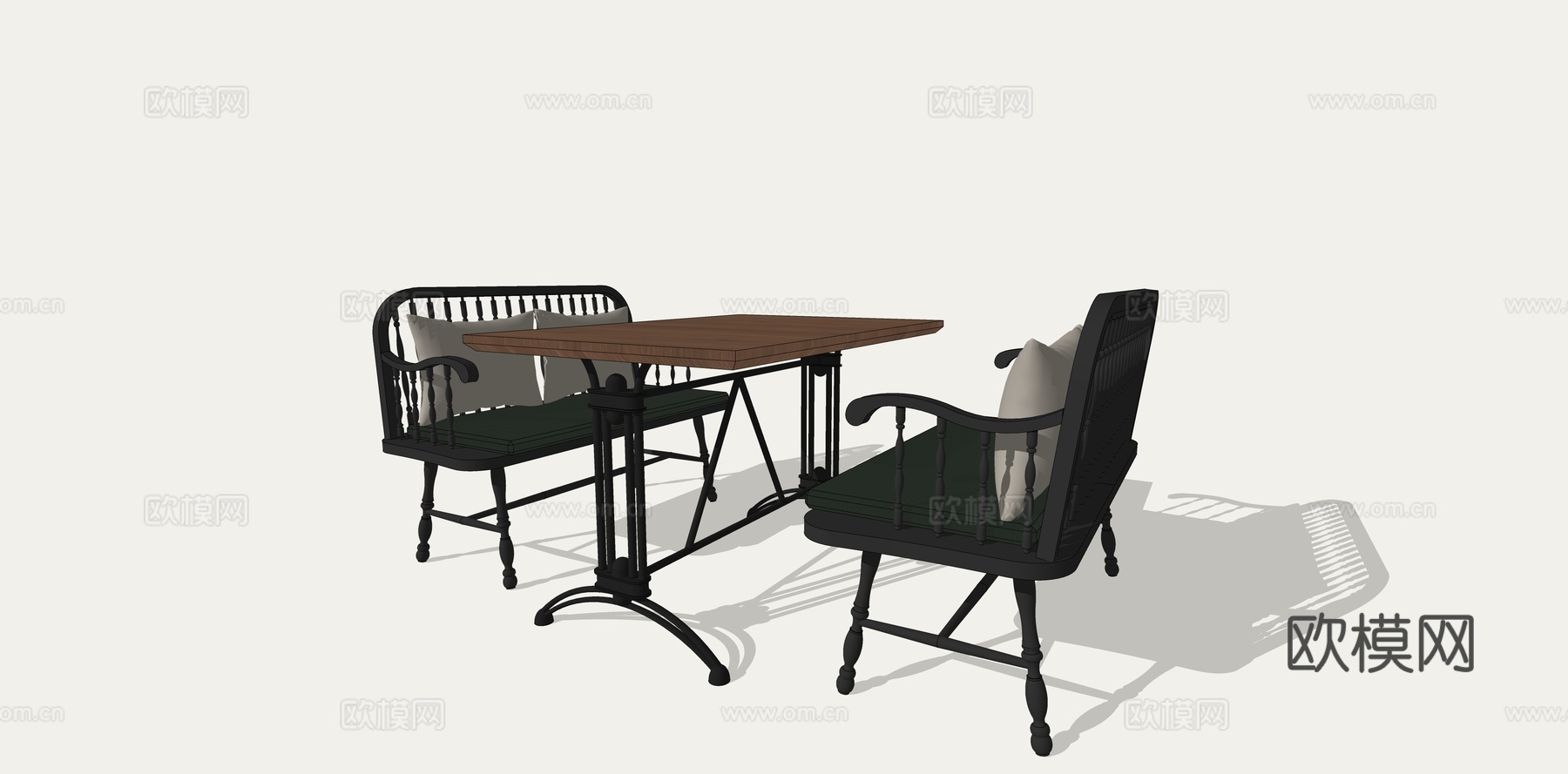 中古欧式法式复古四人桌金属椅马蹄脚su模型