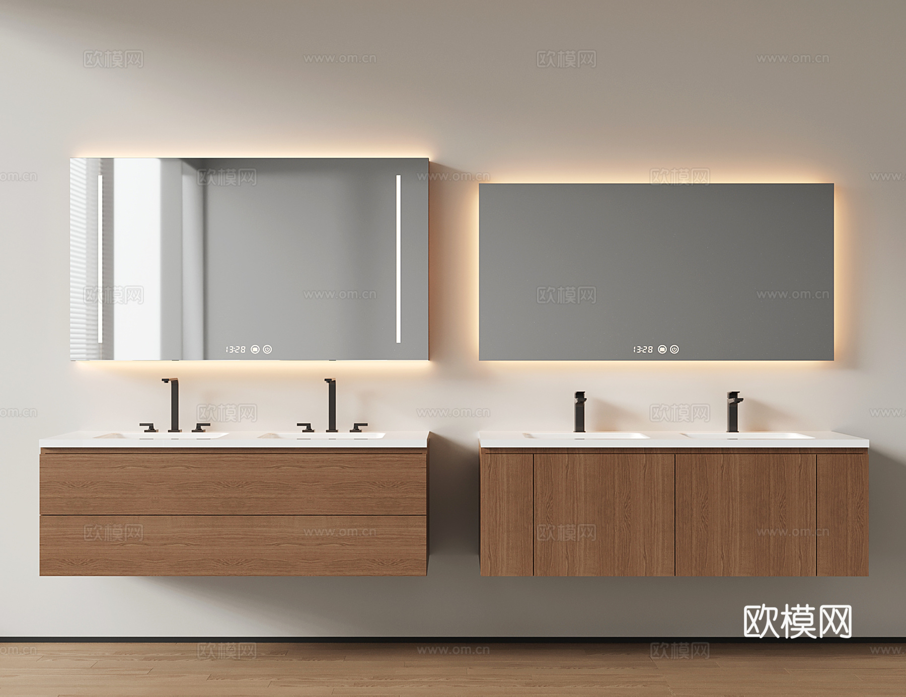 现代悬空浴室柜 洗手台 卫浴柜 双洗手池su模型
