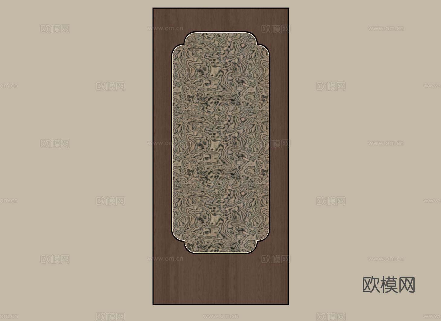 新中式护墙板 实木墙饰板 墙板背景墙su模型