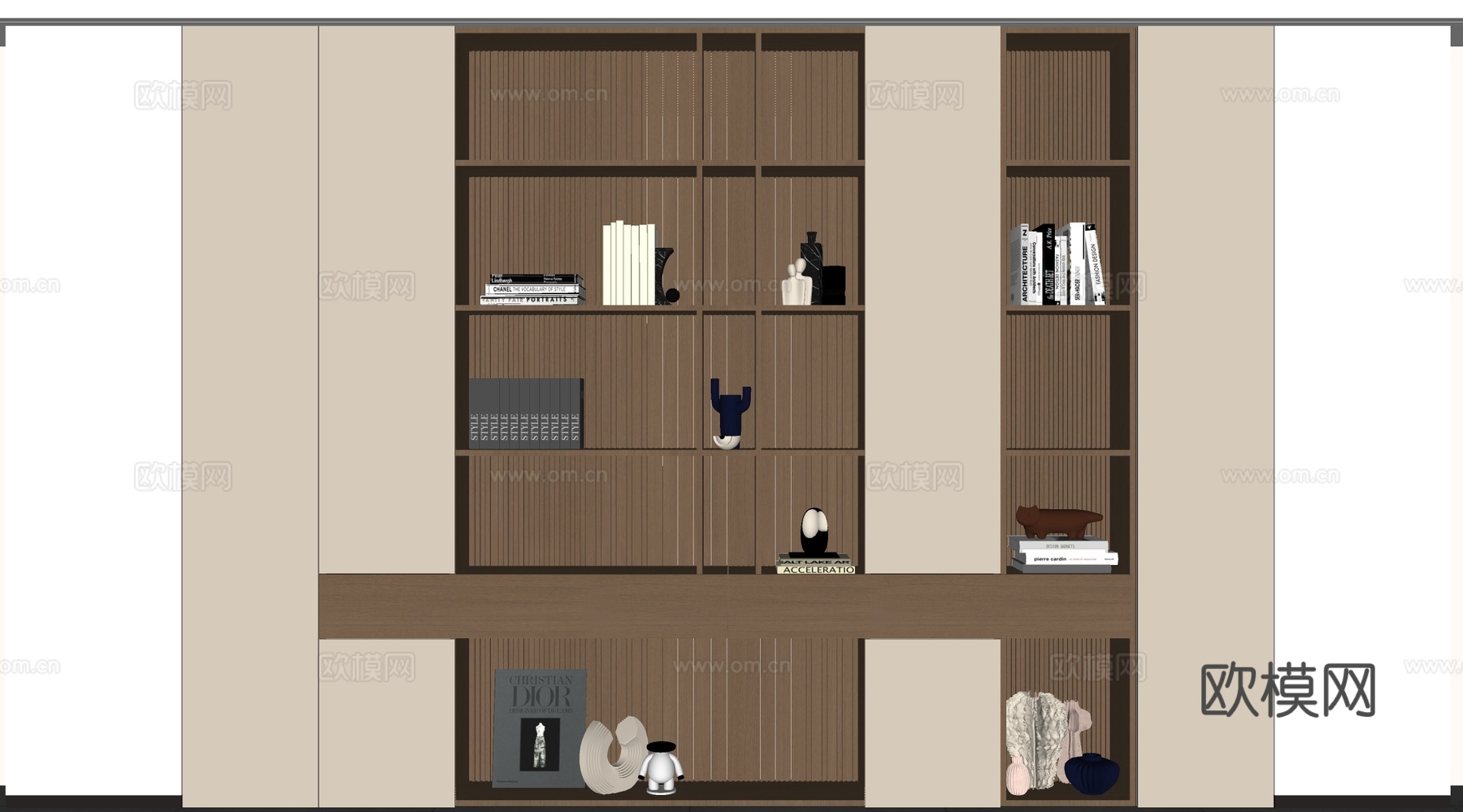 现代书柜 储物柜 背景柜 书籍摆件组合 装饰柜su模型
