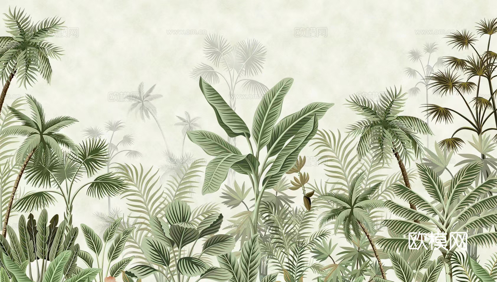 现代南洋复古风热带雨林艺术壁纸