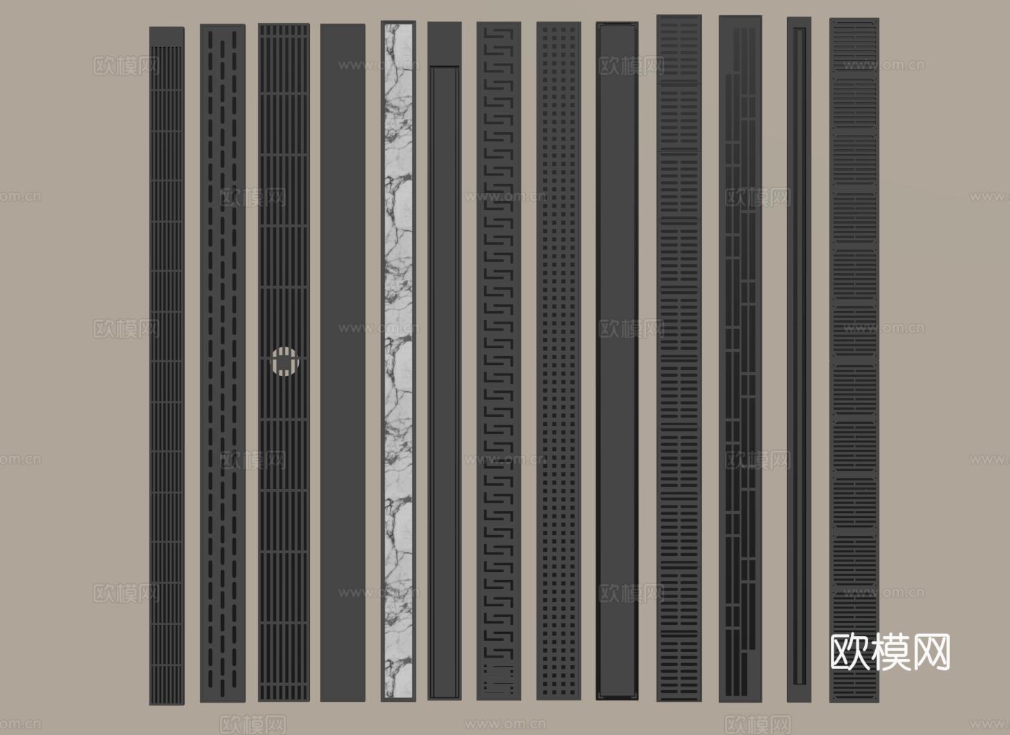 现代条形地漏 不锈钢地漏 防臭排水口 金属地漏 卫生间地漏su模型