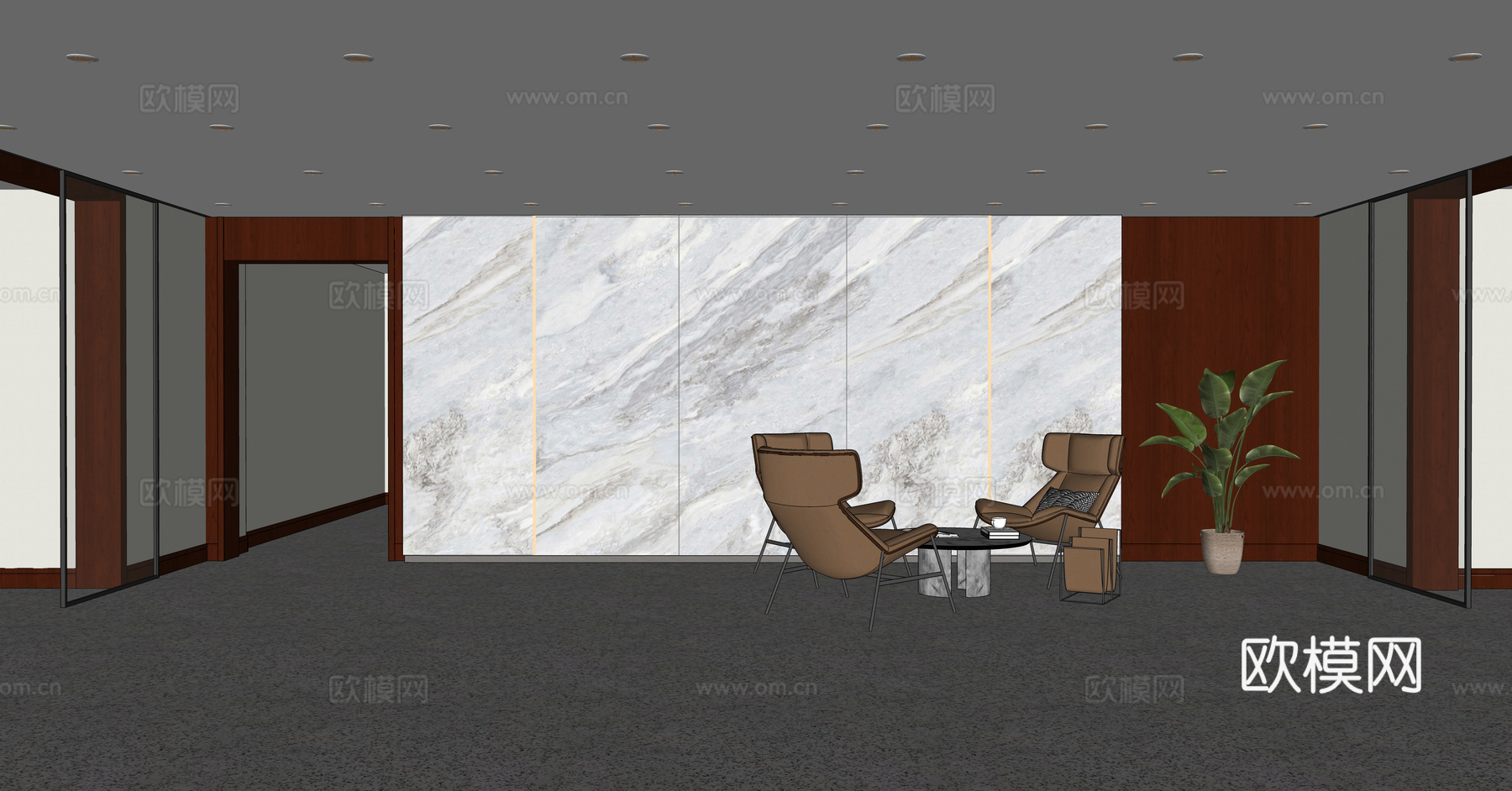 现代办公前厅 办公大堂su模型