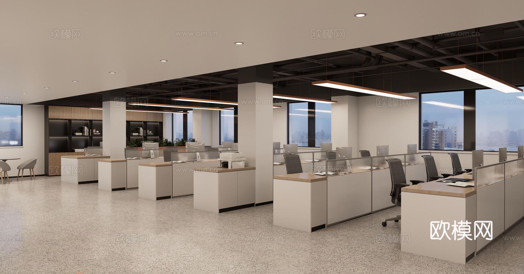 现代开敞办公区su模型