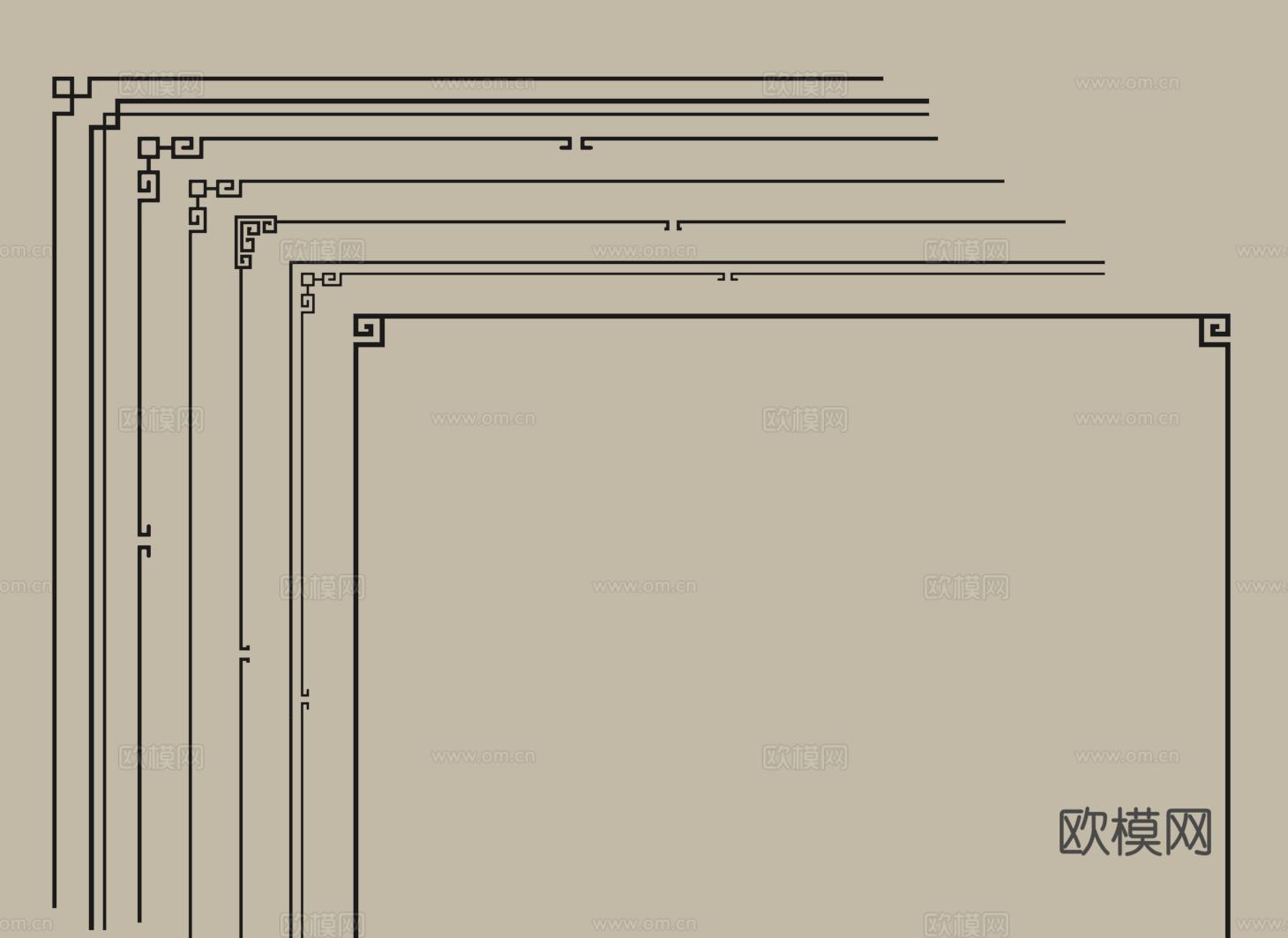 新中式线条 吊顶角花 顶角线 平线条su模型