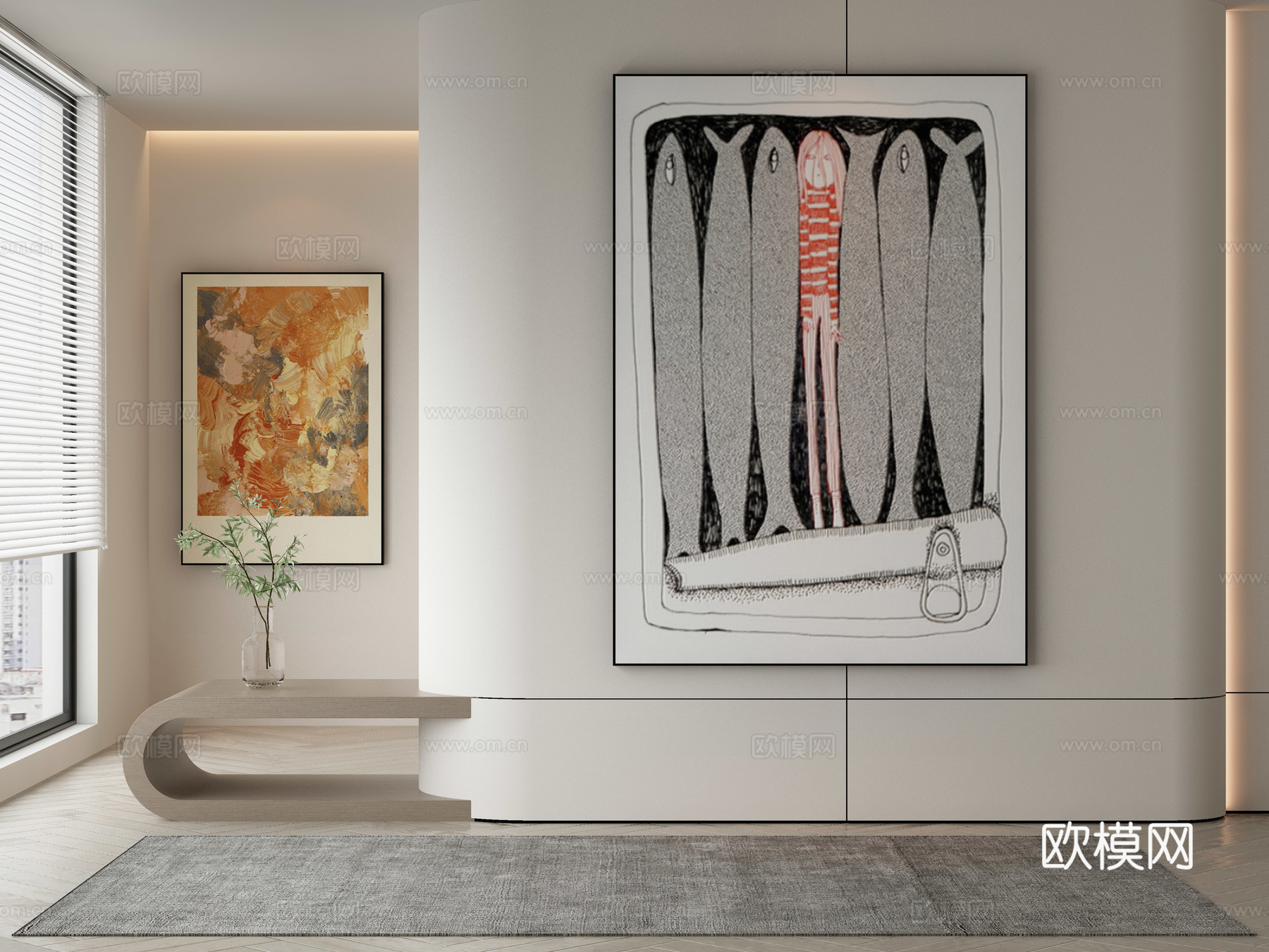 现代简约抽象挂画3d模型下载
