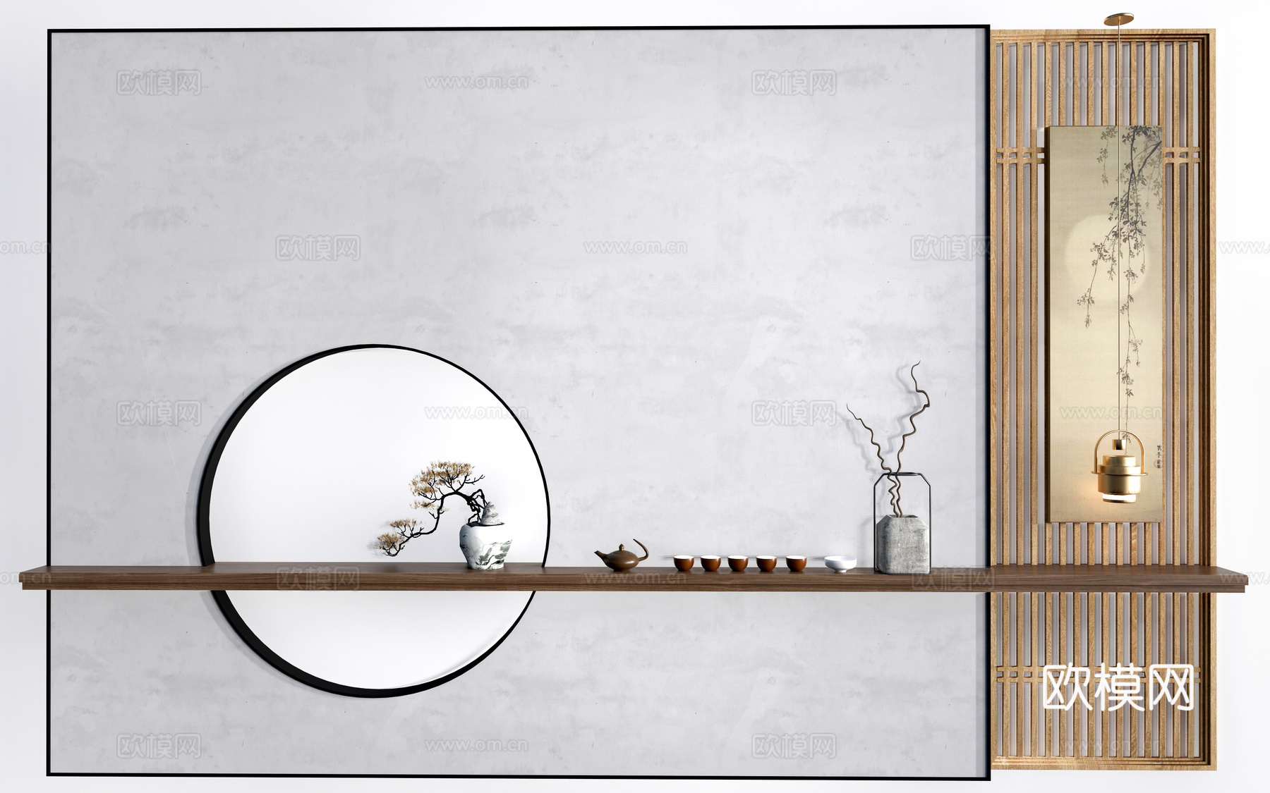 新中式隔断墙 玄关墙 办公室景墙su模型su模型