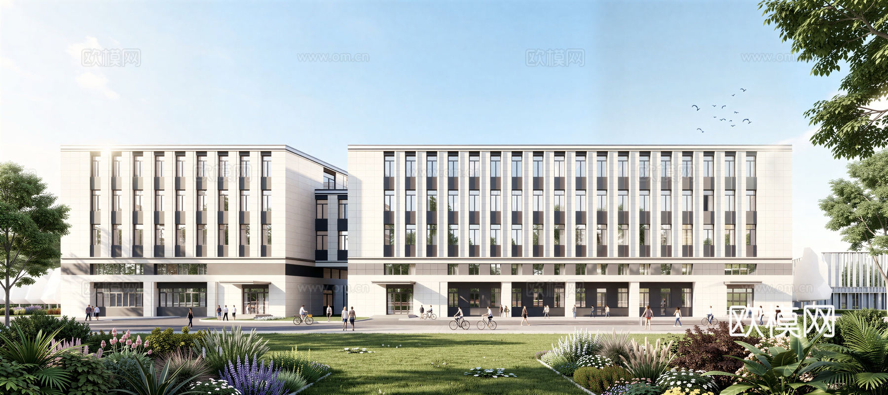 现代工业厂房 现代产业园 多层办公 厂房 产 产业园 办公楼su模型下载（渲染图1）