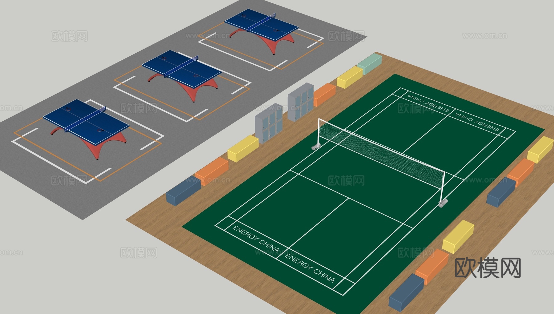 现代羽毛球场 乒乓球场 运动场 室内运动场su模型