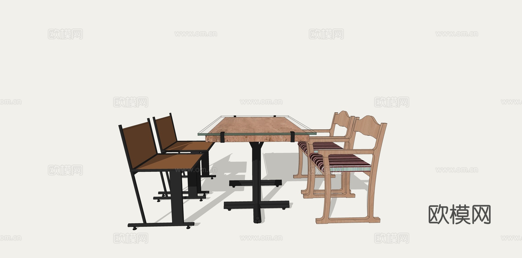 复古工业风金属桌椅实木欧式椅su模型