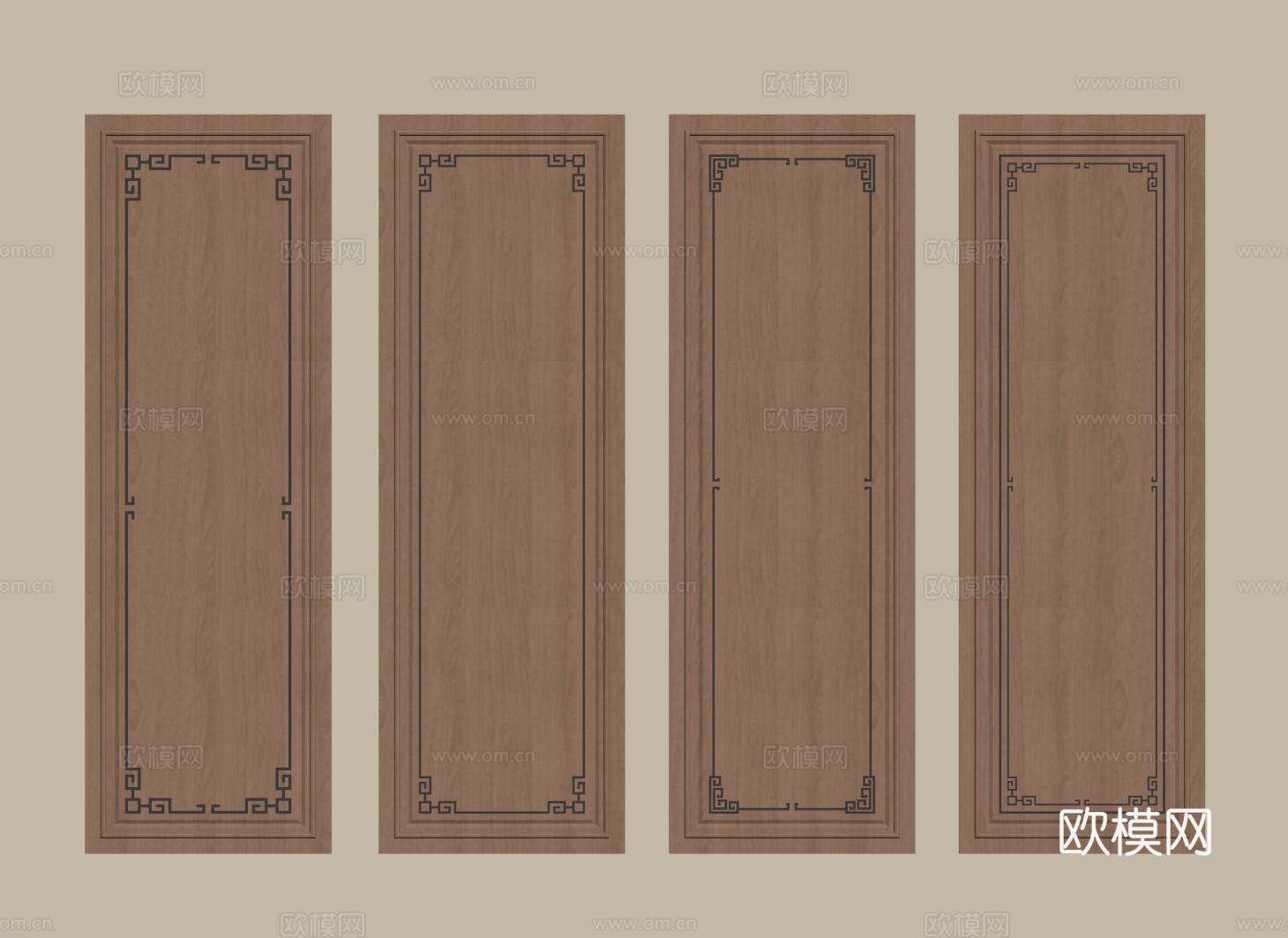 新中式护墙板 实木墙饰板 背景墙su模型