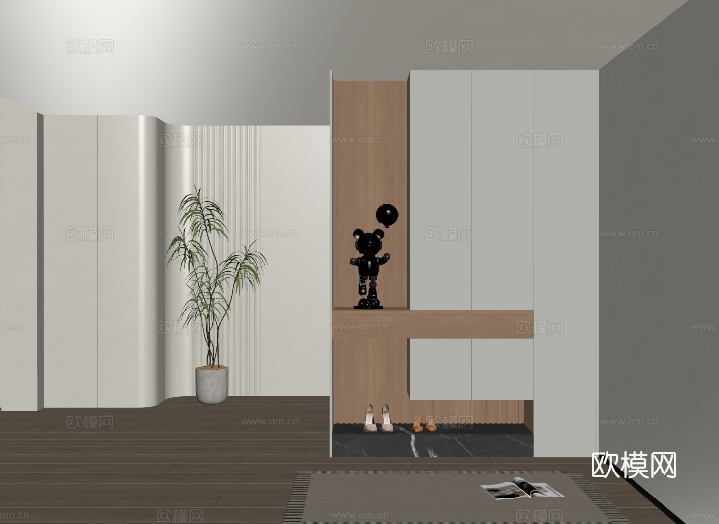 现代入户玄关鞋柜 隔断柜 玄关柜 装饰柜su模型