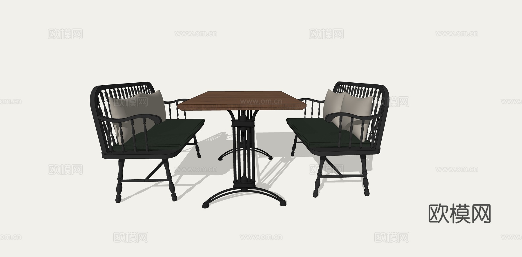 中古欧式法式复古四人桌金属椅马蹄脚su模型